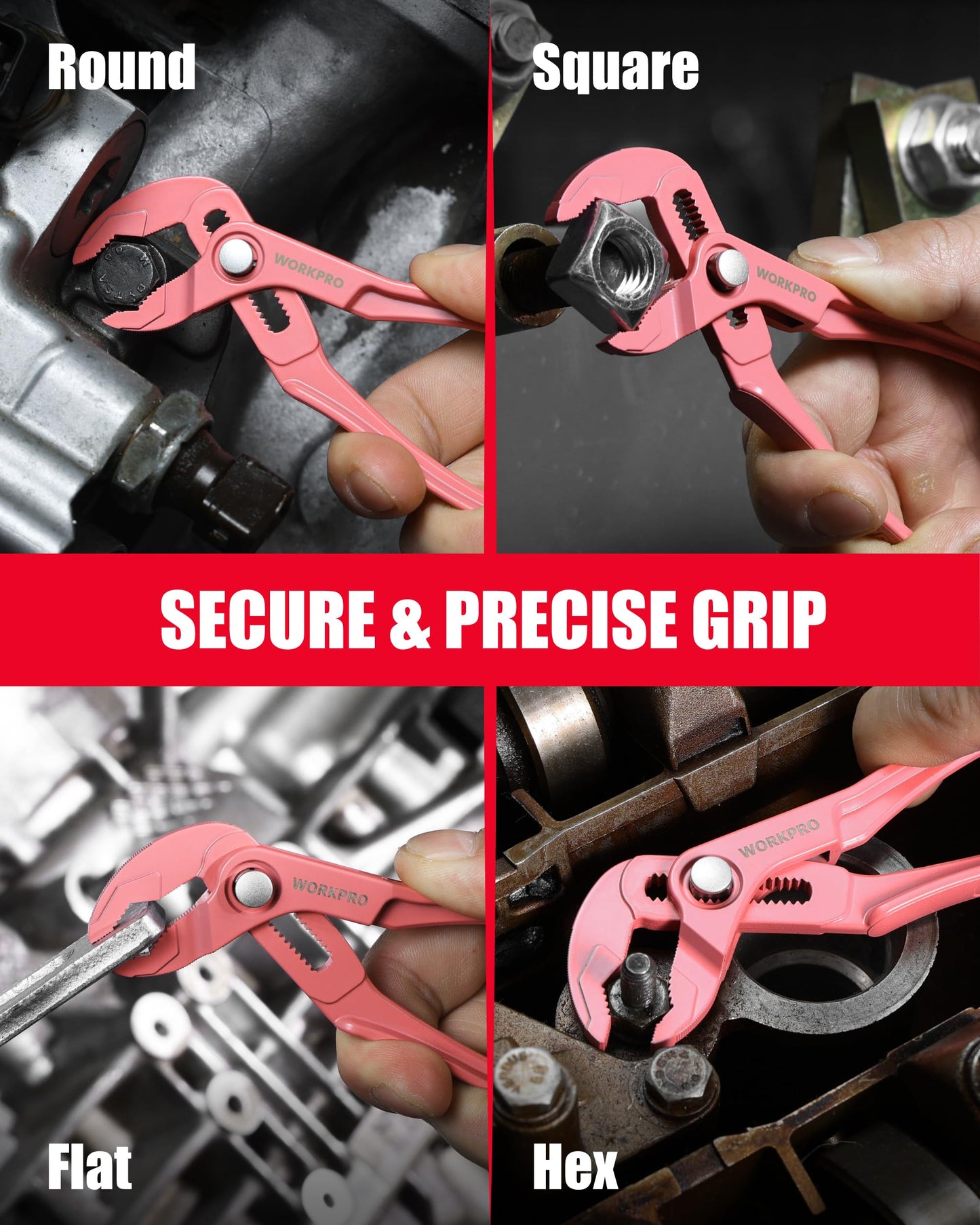 WORKPRO Mini Water Pump Pliers, 4-Inch Groove Joint Pliers, Fast Adjustable Tongue and Groove Plier with 15-Position Push-Lock, V-Jaw for Multi-Surface Grip, EDC Plier for Tight Spaces & Versatile Use