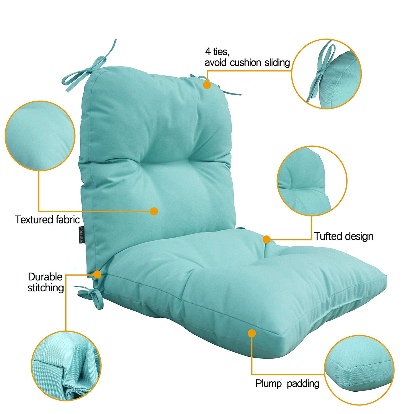 BOSSIMA Outdoor Indoor High Back Chair Tufted Cushions Comfort Replacement Patio Seating Cushions Deep Green