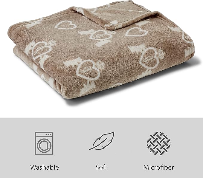 Juicy Couture Birch Brown/White 50" x 60" Dog and Cat – Plush Puppy Throw, Printed, Breathable, Lightweight, Machine Washable for Small Medium & Large Pets