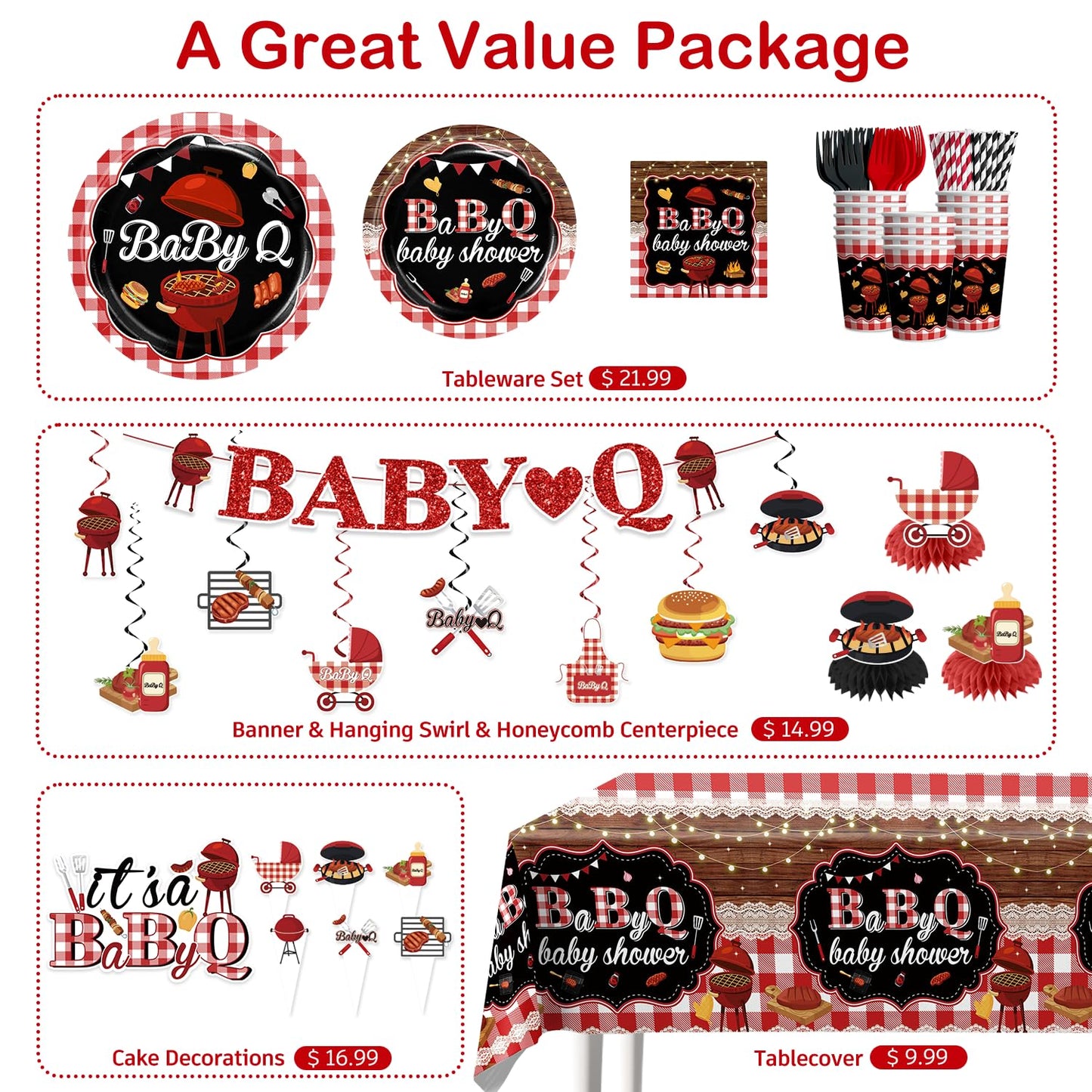 Xynic 213Pcs Baby Q Baby Shower Decorations Tableware Set Severs 25, Baby Shower Decorations Include Banner, Balloons, Tablecloth, Paper Plates, Cups, Cake Topper, Cupcake Toppers