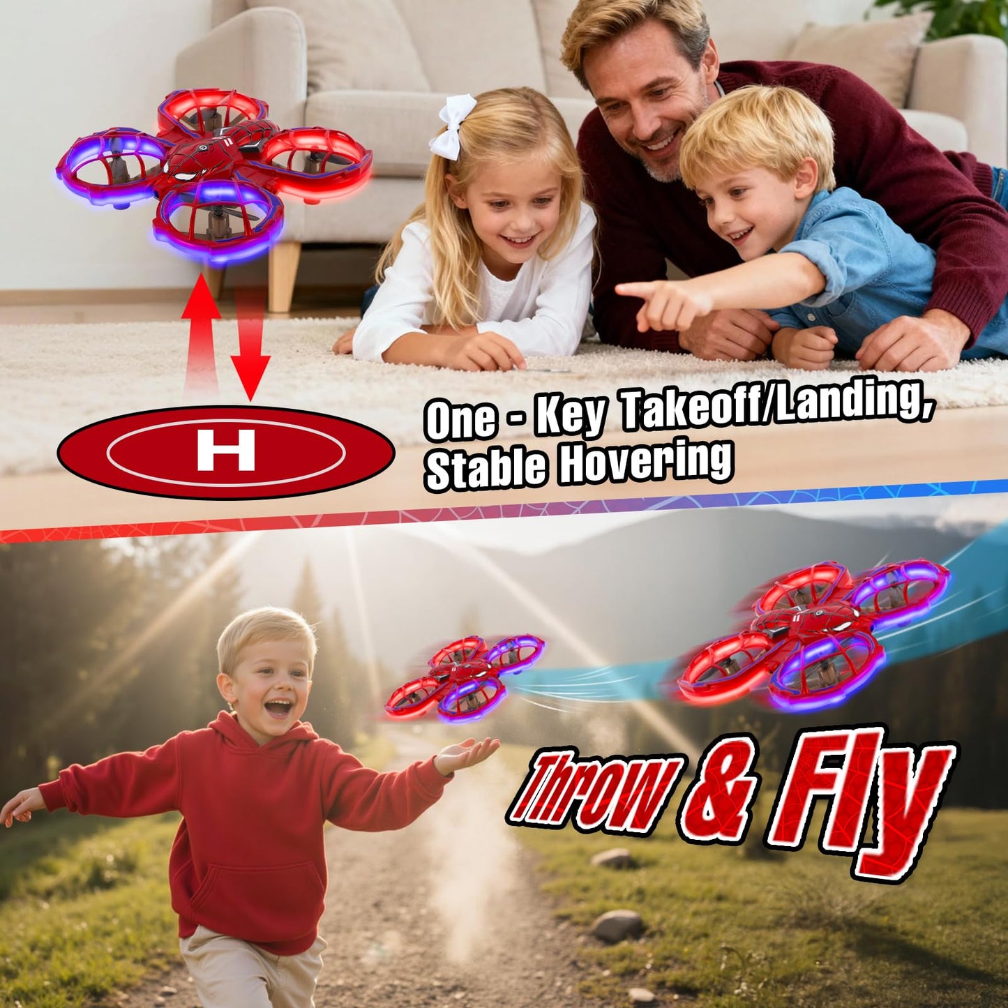 Gretex Spider Drones for Kids 8-12: Stunt Drone 5D Obstacle Avoidance RC Quadcopter, 3D Flips, Auto Hovering, LED Lights, Indoor Outdoor Remote Control Helicopter for Boys Girls Adults