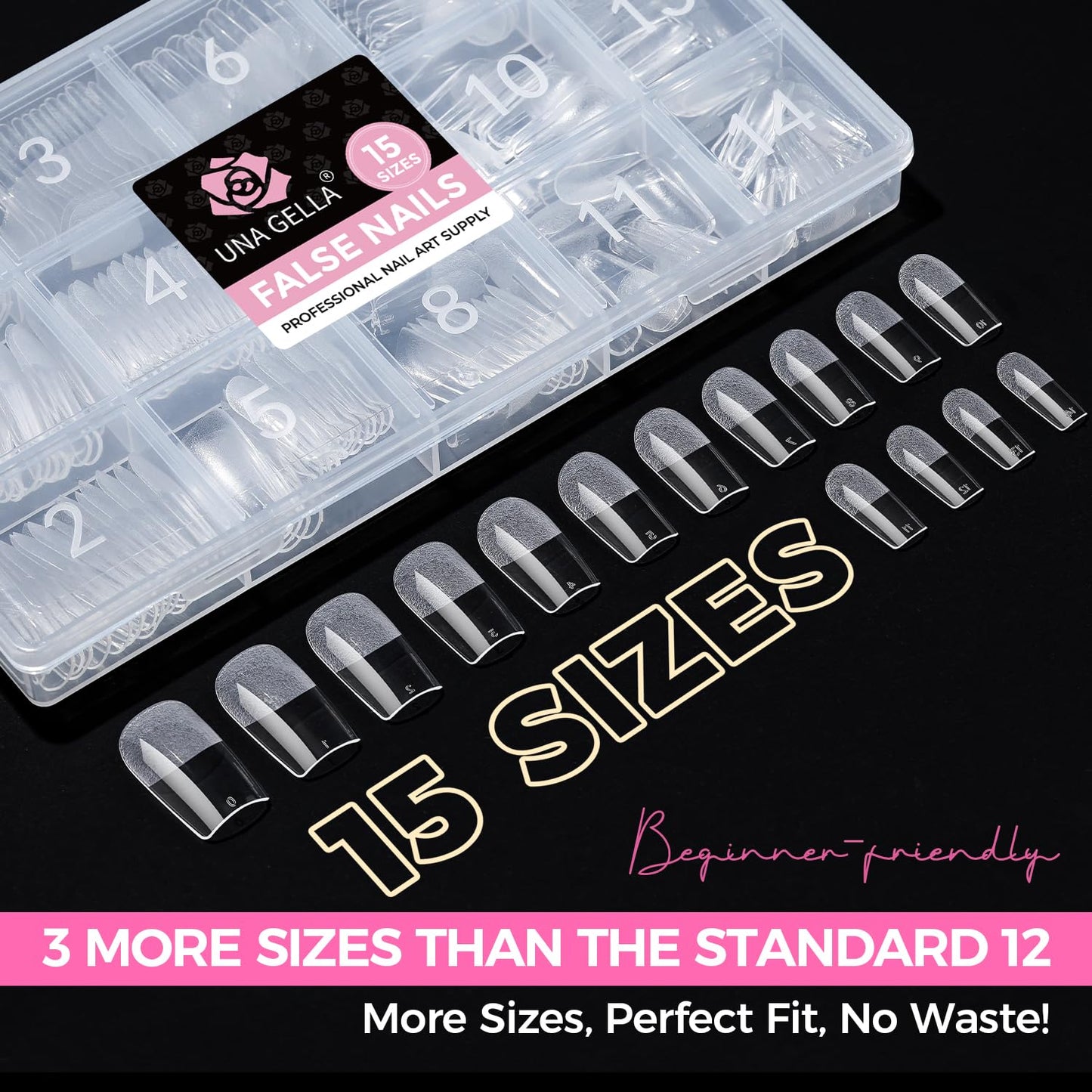UNA GELLA Square Gel Nail Tips, 15 Sizes Medium Square Press on Nails, 300pcs Pre Etched Soft Gel Fake Nails Full Cover For Nail Extension Home DIY Nail Salon for Women