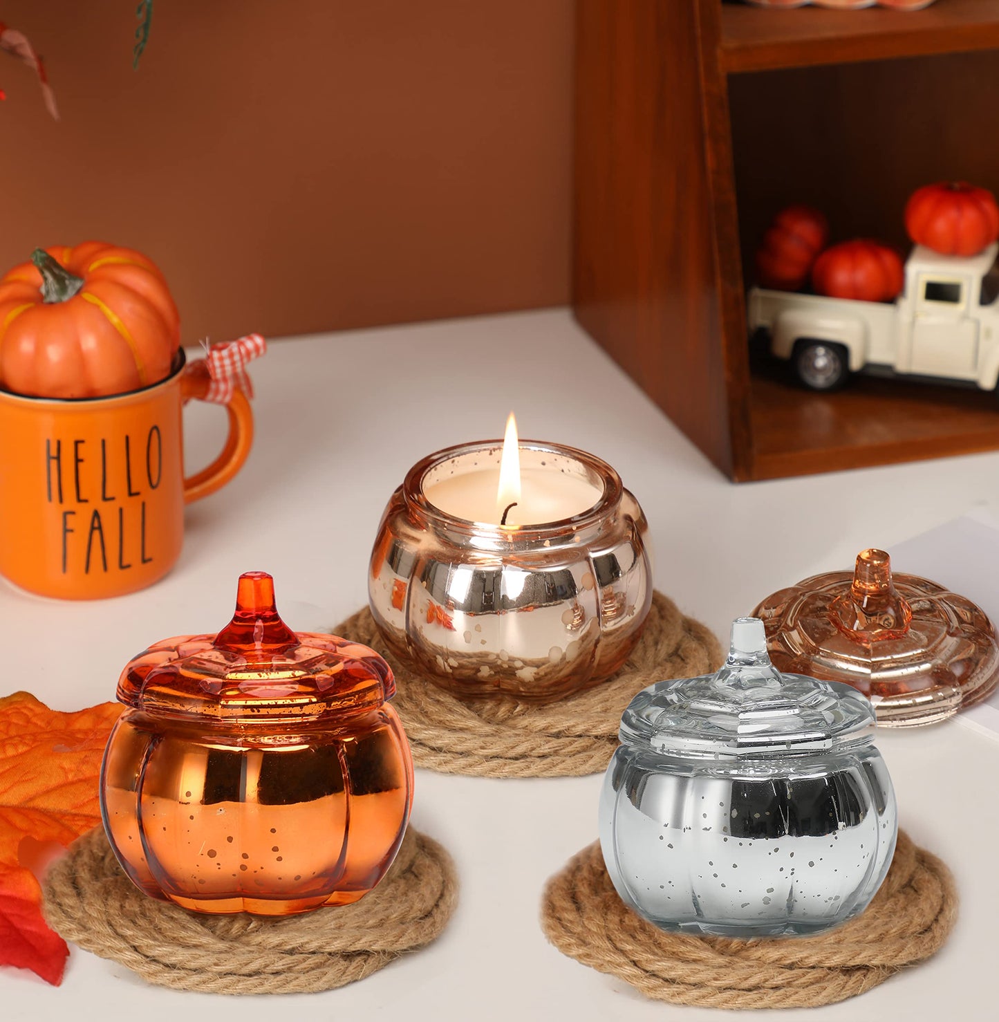 Pumpkin Shaped Candle, Fall Farmhouse Decoration, Autumn Pumpkin Spice Scented Set, Thanksgiving Candle Gift(3 x 4.5oz)