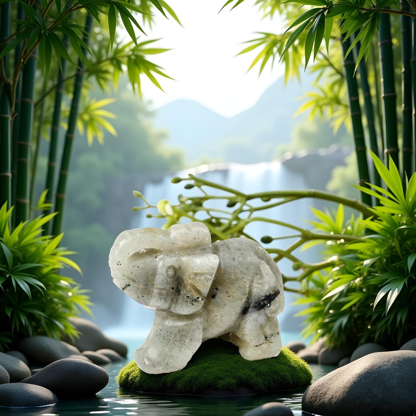 SquarezhenBo Elephant Ornament, Elephant Statue, Jade Stone Handcraft Natural Green Jade Stone Elephant Statue Decor Toys in Hand Home Décor Accents Sculptures (Grey)