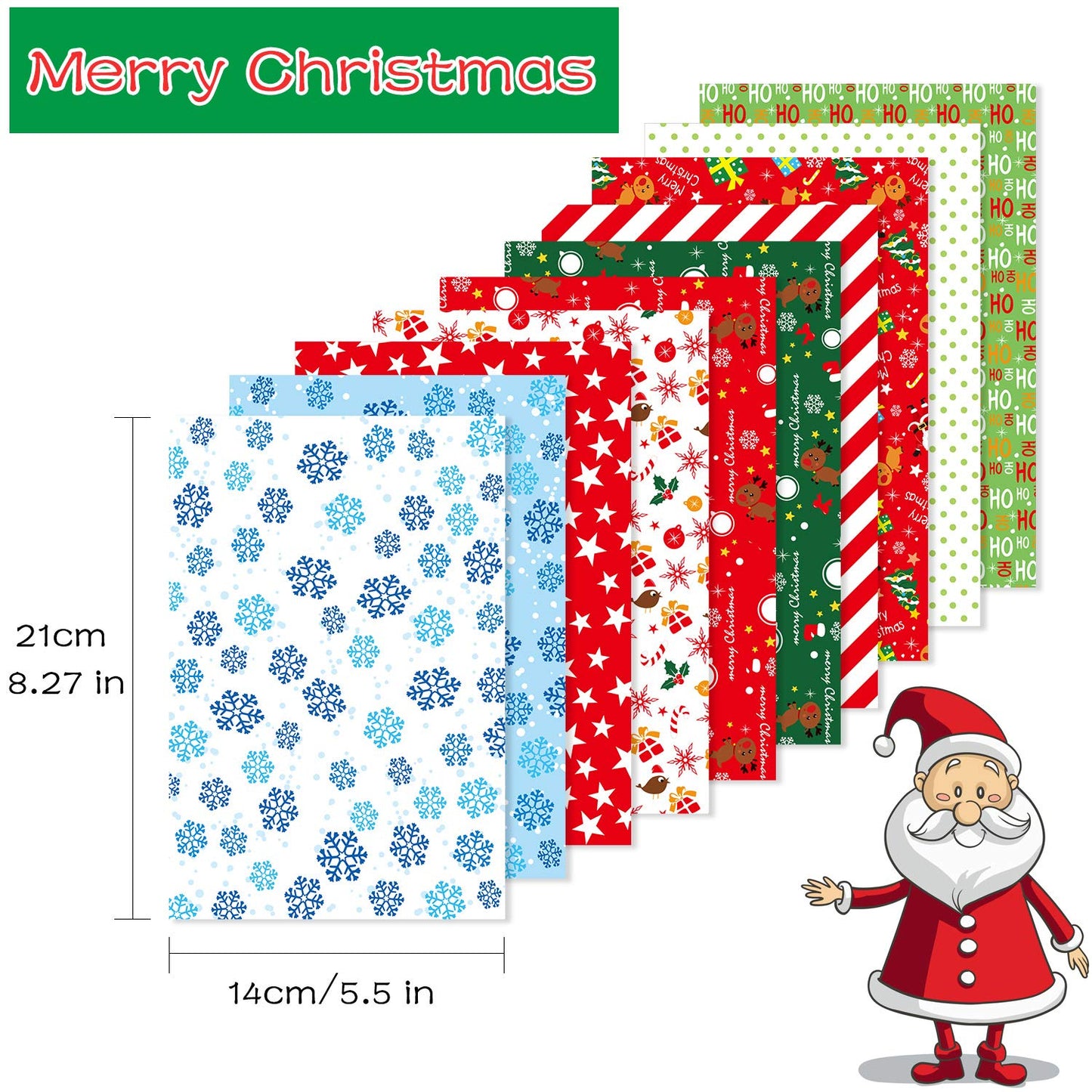 FEPITO 90 Sheets Christmas Pattern Paper Set, 14 x 21cm Decorative Paper for DIY Scrapbook Card Making Decoration, 10 Designs