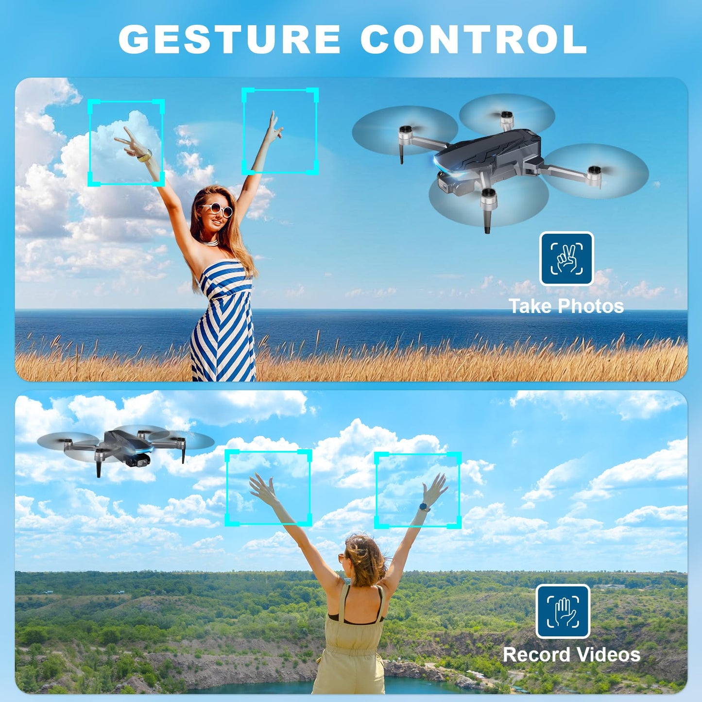 GPS Drone with Camera, 2K HD Drones for Adults, Foldable FPV Drone with GPS Auto Return, Follow Me, Circle Fly, Waypoint Fly, 5G Transmission, Gestures Selfie, Brushless Motor, 2 Batteries, Black