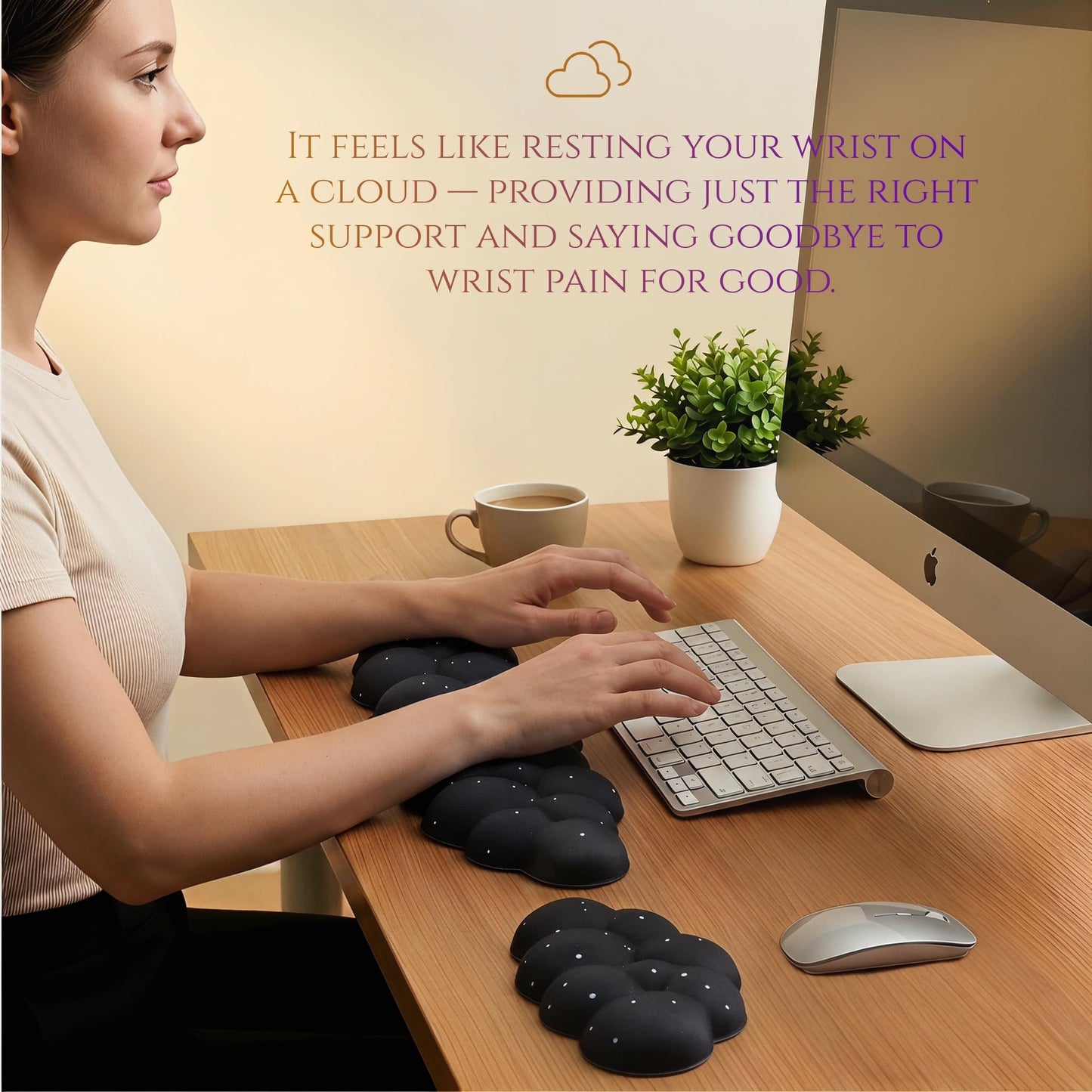 LJYZMD Cloud Wrist Rest Set for Keyboard and Mouse, Includes Cute Coaster, with Computers and Laptops (Black Star Set)