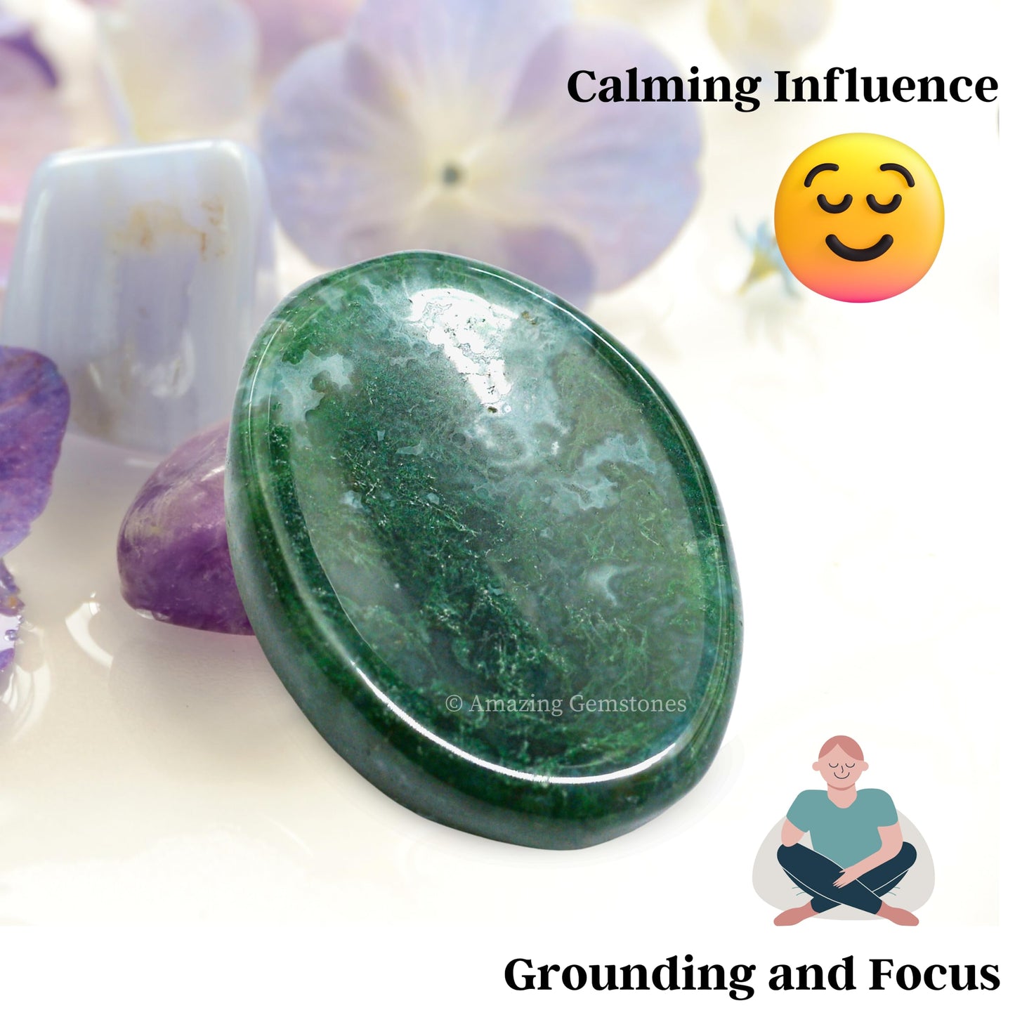 Amazing Gemstone Moss Agate Worry Stone Crystals and Healing Stones - Worry Stones for Stress Relief Gifts - Piedra Crystal Fidget for Meditation, Calming, Relaxation