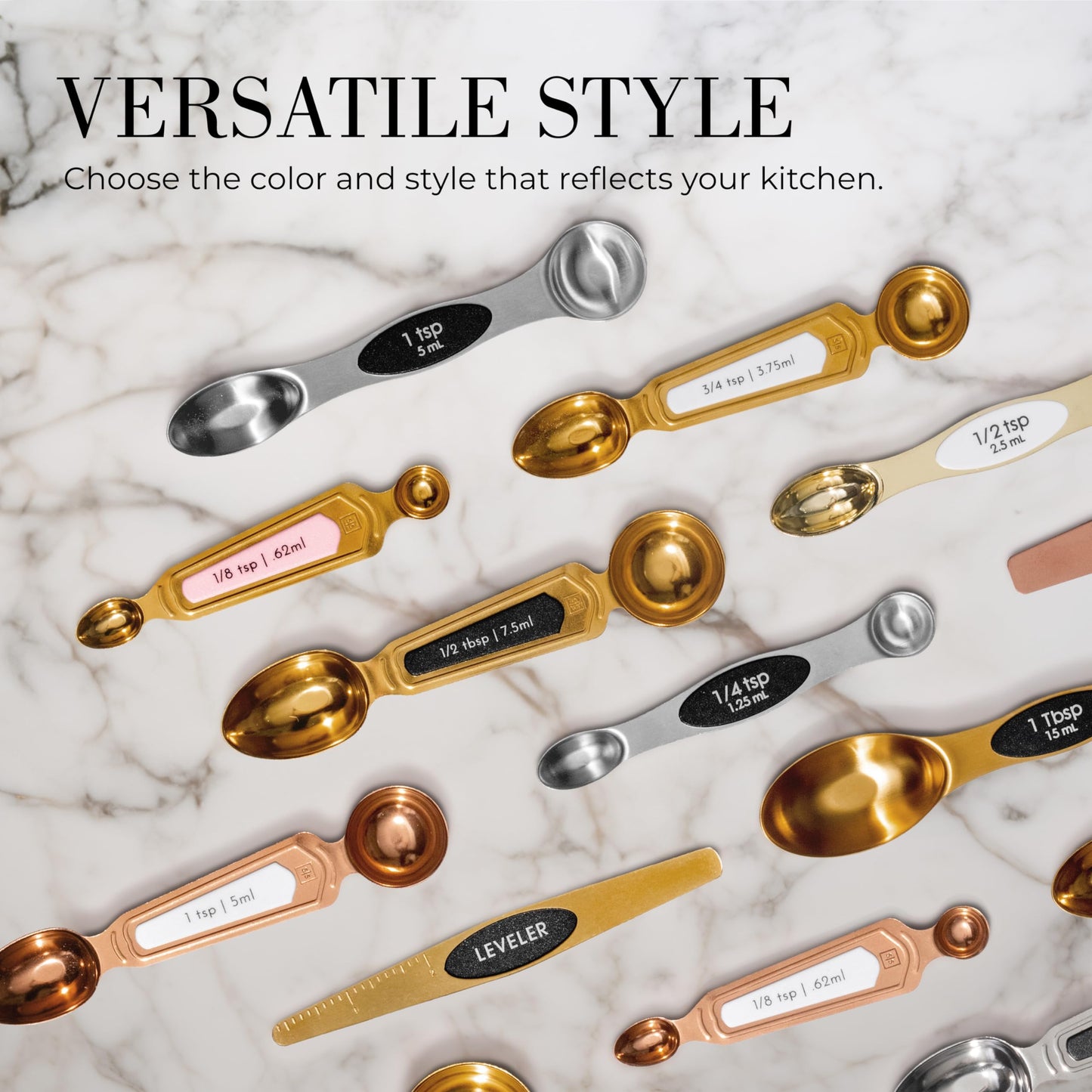 Gold Magnetic Measuring Spoons with Leveler - Featuring 8-Piece Upgraded Style, Dual-Sided, Stackable, Stainless Steel Gold Measuring Spoons Set - Fits in Spice Jars, Luxury Kitchen Accessories