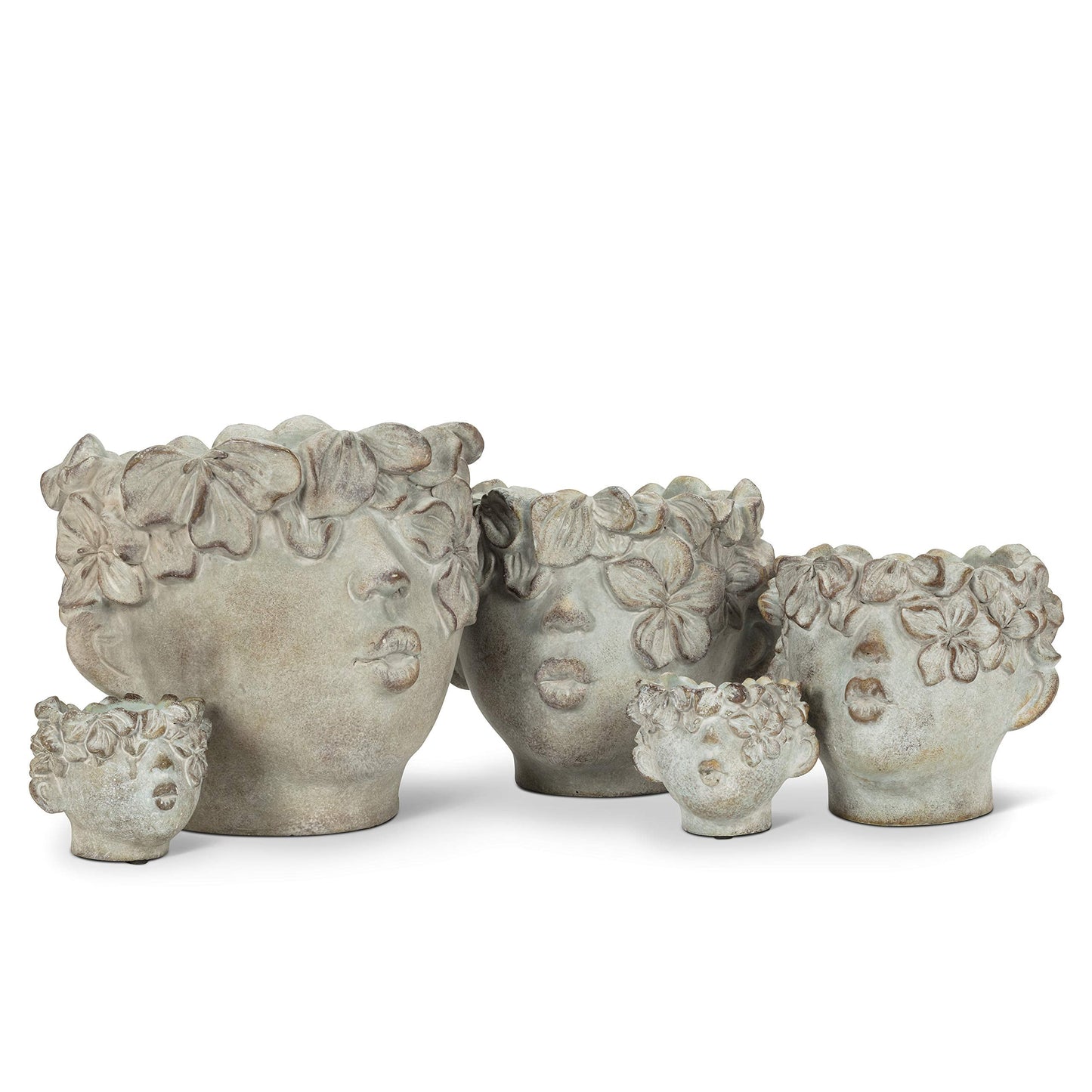 Abbott Collection Mini Kissing Face Cement Indoor and Outdoor Planter Pot, Grey (4" H)