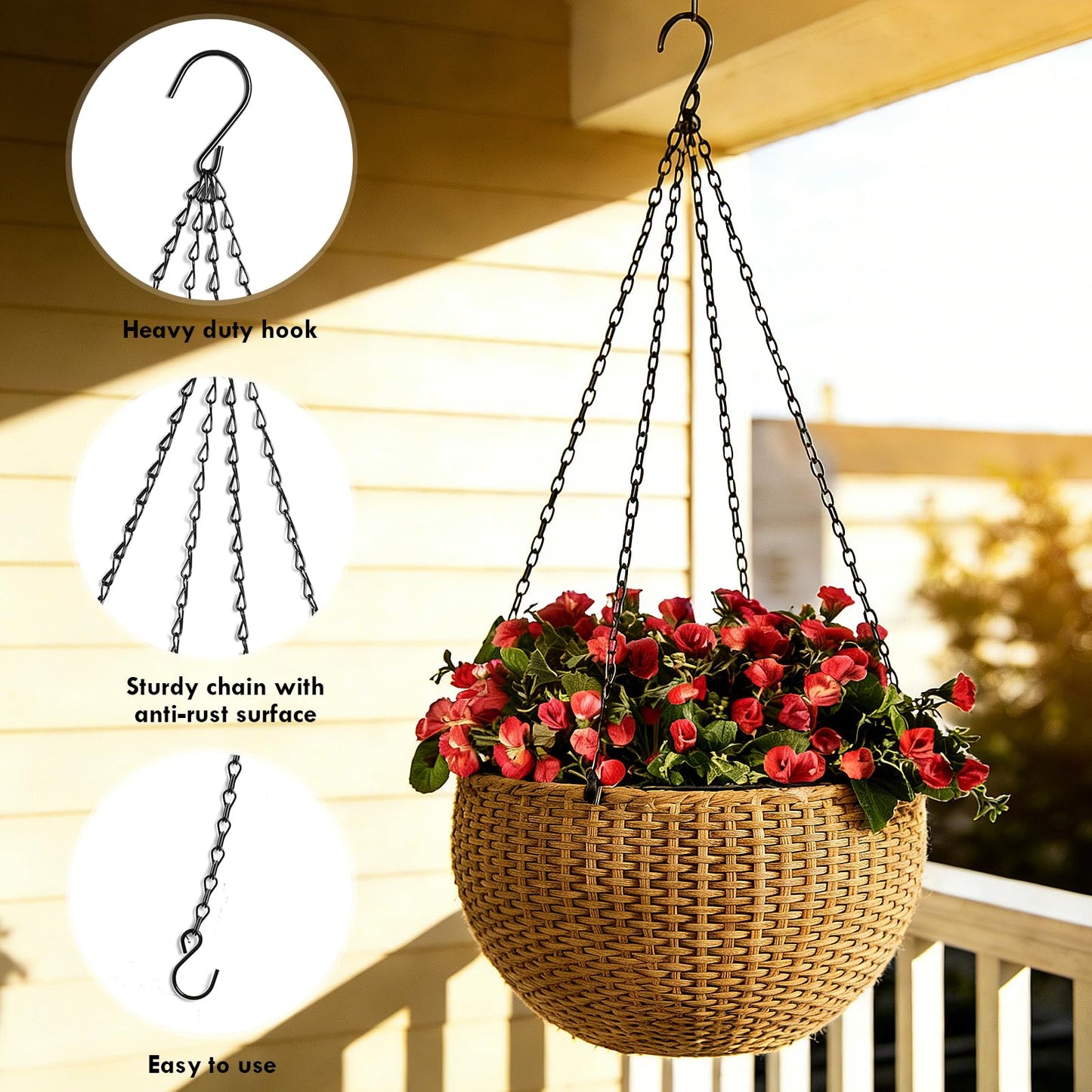 Geehouz 3 Pack 23 Inch Plant Hanger Chains with Hooks - Replacement Hanging Basket Chains for Flower Pots, Planters, Bird Feeders & Lanterns, Indoor/Outdoor Use (Black)