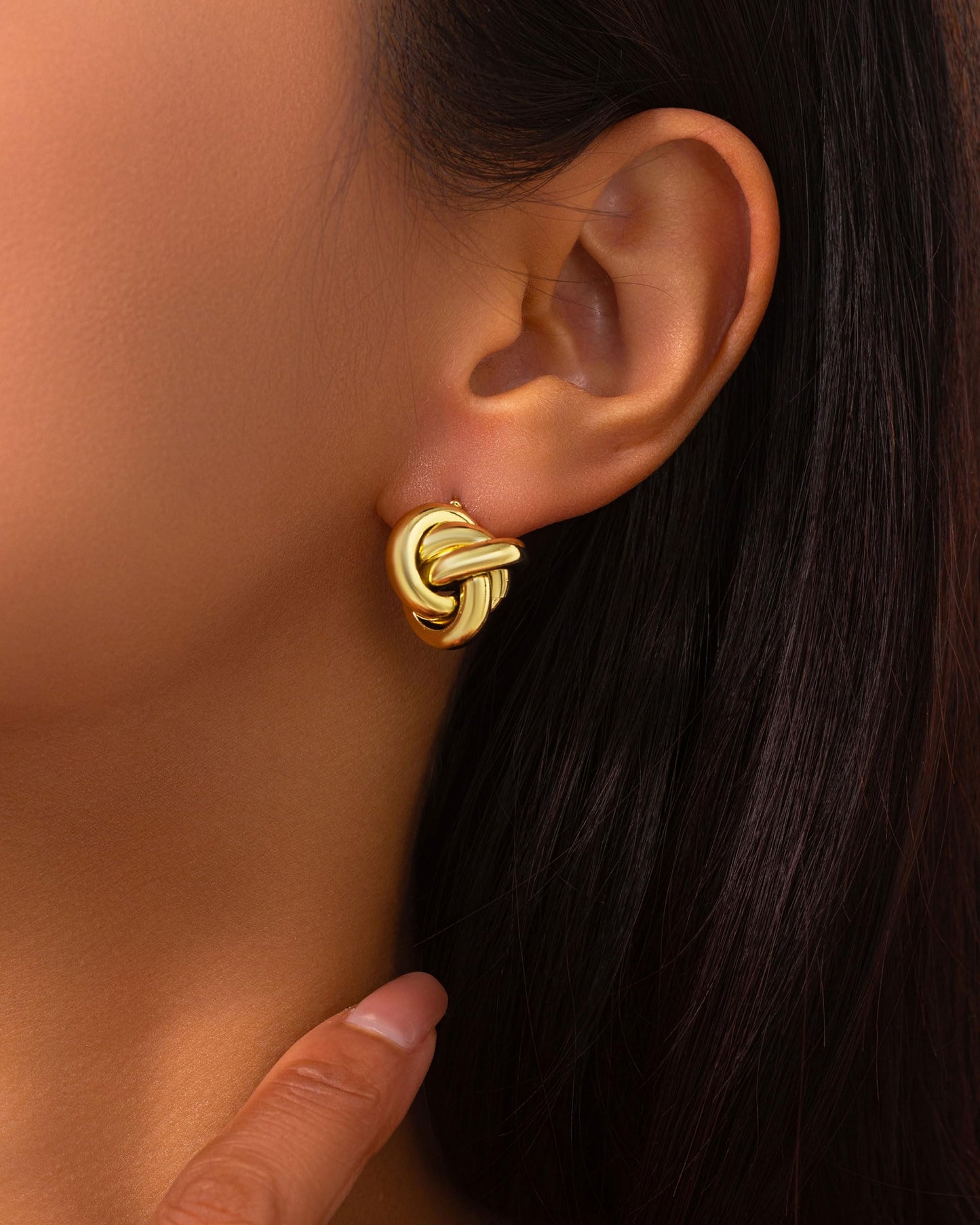 Gold Plated Knot Earrings 14K Gold Link Drop Dangle Earring Lightweight Trendy Earring for Women