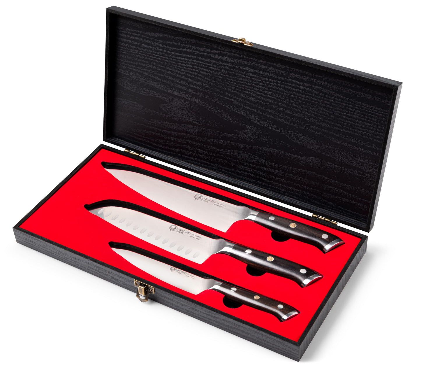 3-Piece Professional Kitchen Knife Set – Full Tang, Ultra-Sharp German 1.4116 High Carbon Stainless Steel – Forged Chef Knives with Ergonomic Ebony Wood Handles – Includes Premium Wooden Gift Box.
