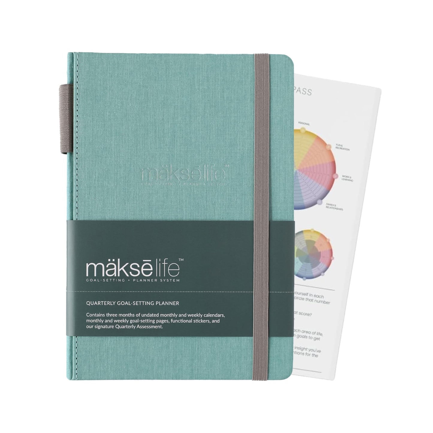 MäksēLife Undated Quarterly Planner - A5 Goal Setting Planner & Personal Journal for Mindful Living, Weekly and Monthly Goal Setting with Habit Tracker & Reflections, Teal