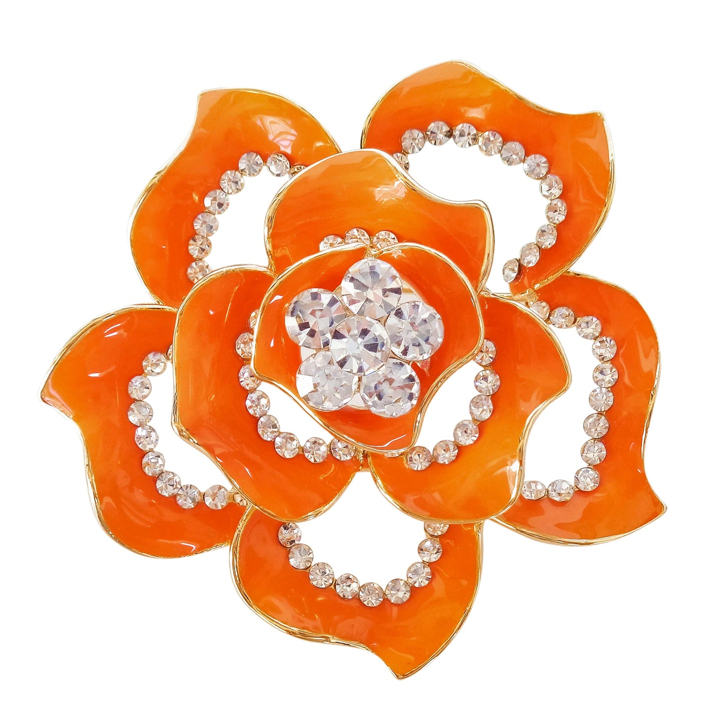 Navachi 18k Gold Plated Crystal Orange Enamel Rose Flower Az7194b Brooch pins