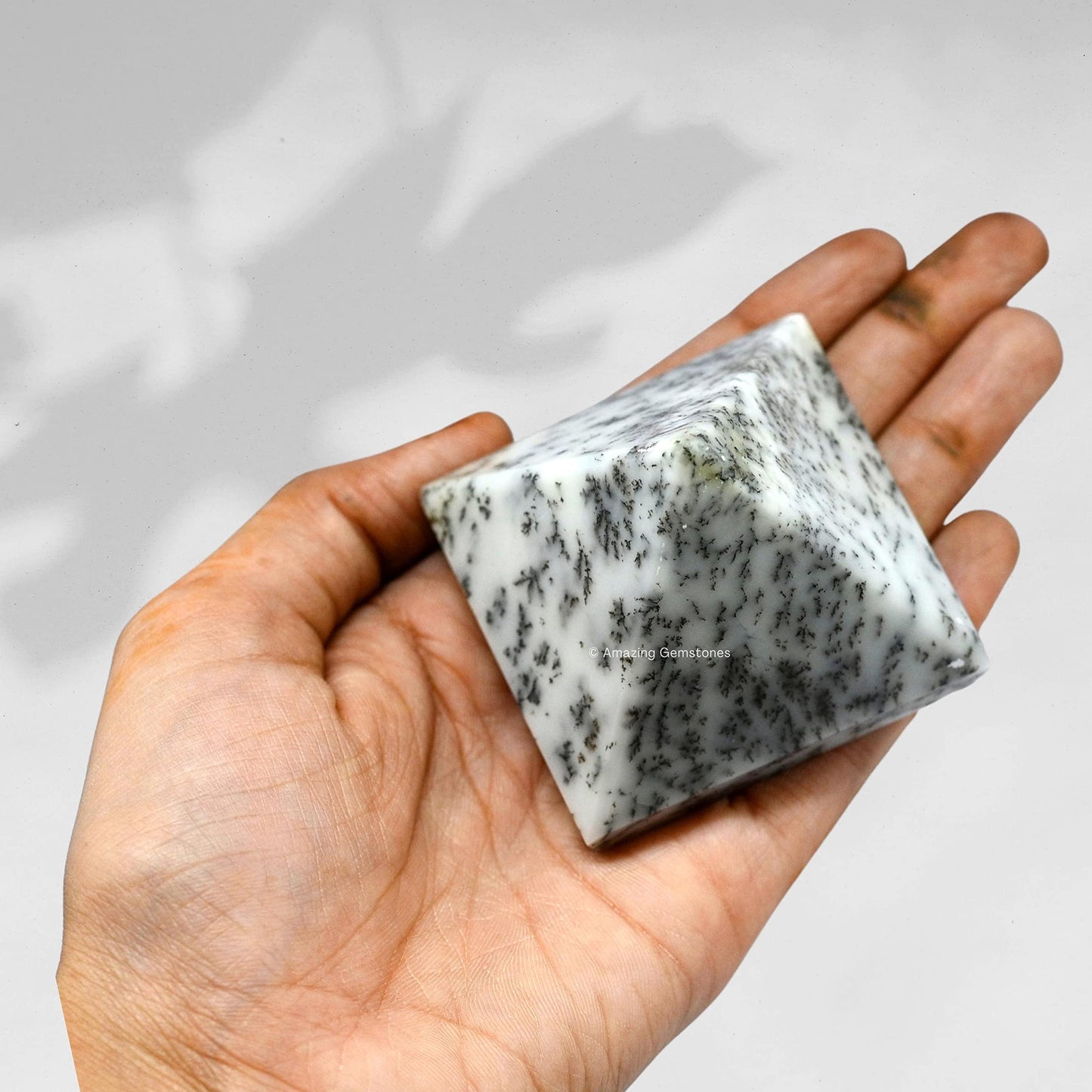 Amazing Gemstone Dendritic Opal Pyramid Crystal Healing Stones - 2" Great Pyramid Figurine of Natural Stone Pyramid for Meditation, Reiki, Chakra Balancing and Crystal Pyramids Grid