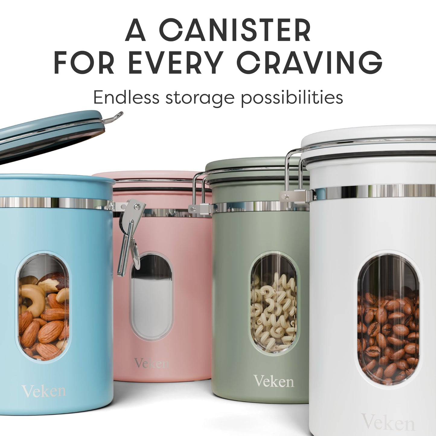 Veken Coffee Canister with Window, Airtight Stainless Steel Kitchen Food Storage Container with Lids, Date Tracker and Scoop for Grounds Coffee, Beans, Tea, Flour, Cereal, Sugar Jars, 22OZ, Green
