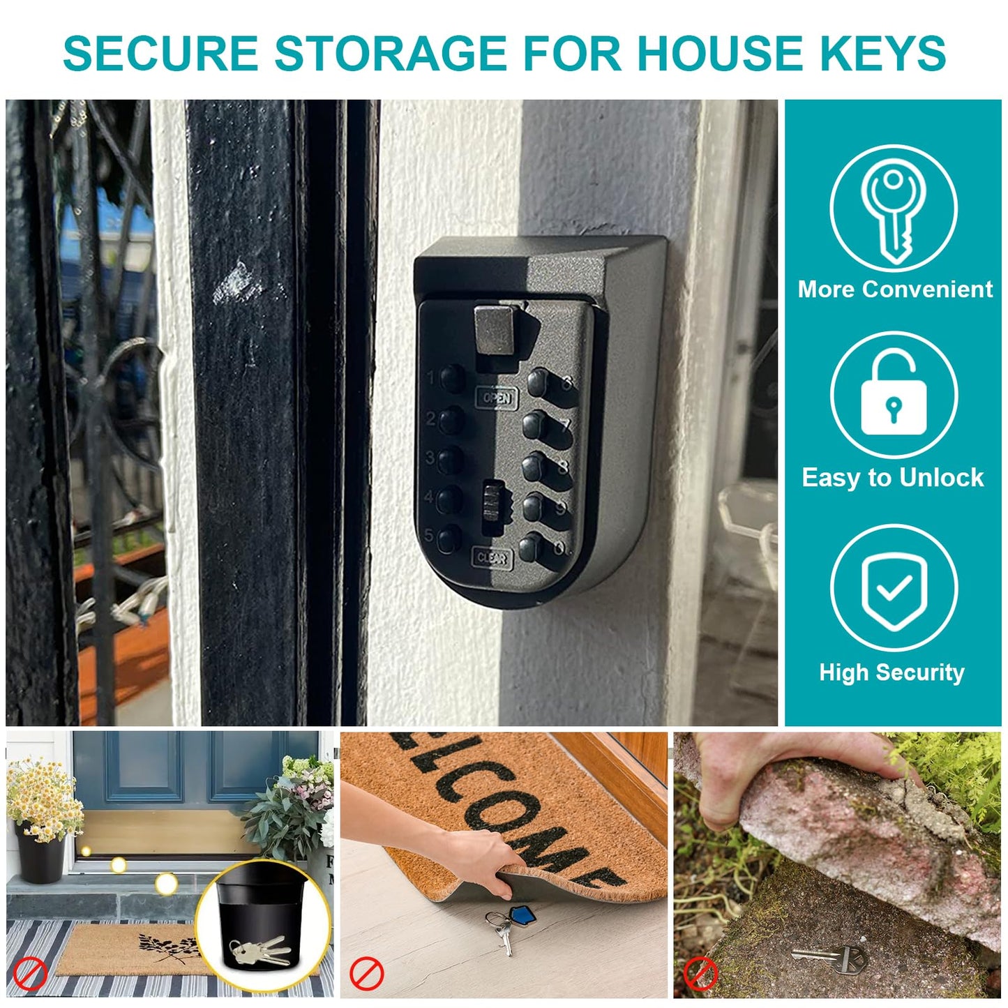 KAYCROWN Key Lock Box for Outside, Wall Mount Combination Lockbox Outdoor Lock Box for House Keys, Key Safe Storage Lock Box, Security Lockbox for Outside, Home, Office, Apartment Spare Key Storage