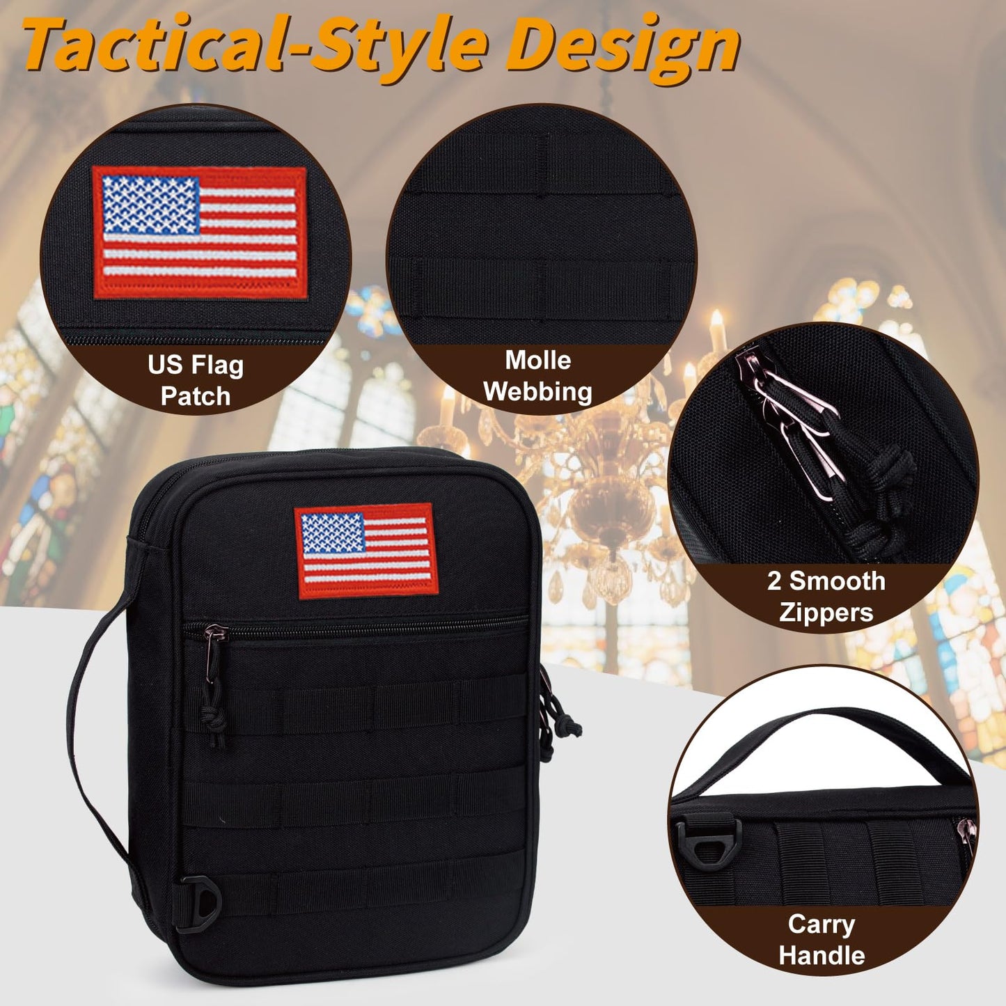 ATRIPACK Tactical Bible Cover For Men,Large Bible Case With Shoulder Strap,Water-Resistant Book cover With Handle,Multi-Functional Carrying Bible Holder Bag For Church,Study,Spiritual