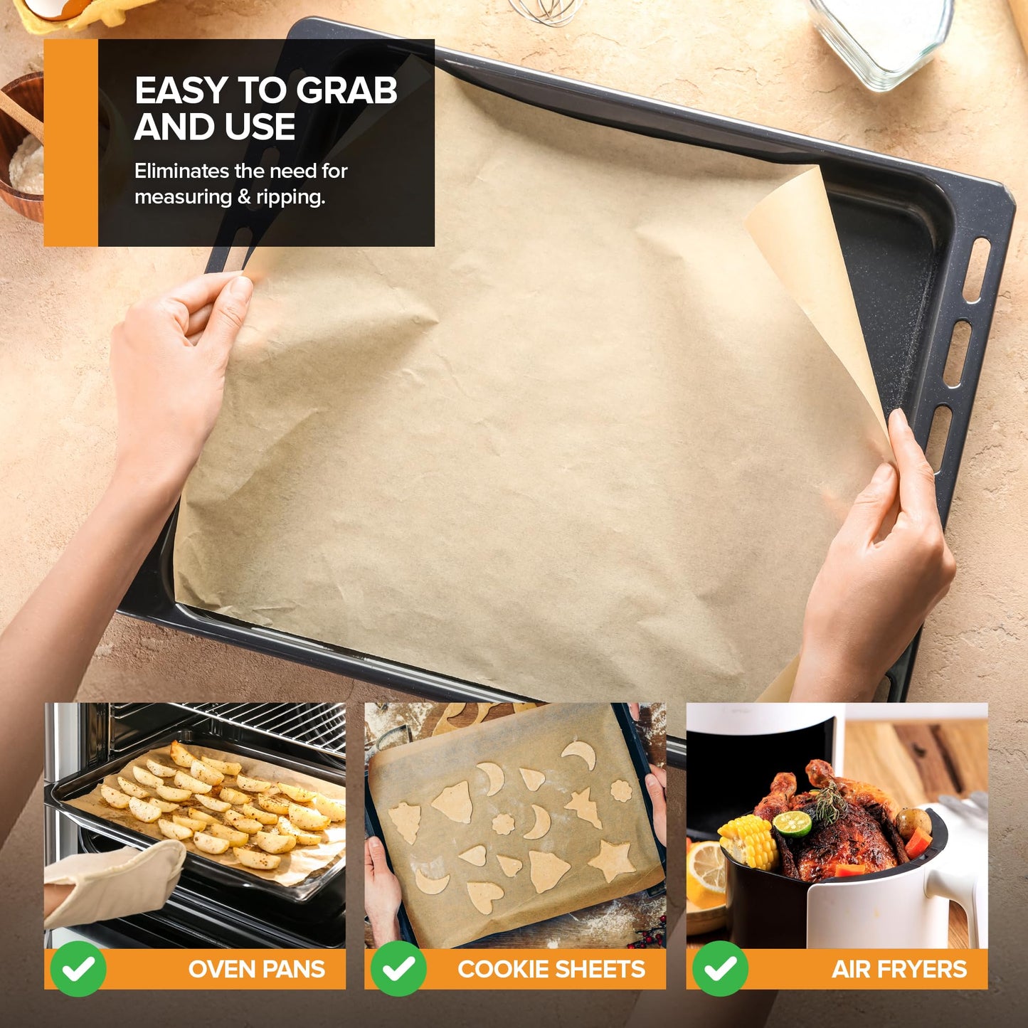 Stock Your Home 150 Ct Unbleached Parchment Paper Sheets, Pop Up Parchment Paper Sheets for Baking, Air fryer Sheets & Oven Liners FOr cookies, Bread, meat, Pizza (10.7”x13.75”)