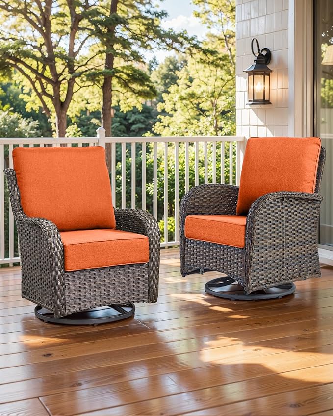 Luxury 22x24/22x25 6-Inch Patio Chair Cushions Set of 3 - Memory Foam Deep Seat Water-Resistant Patio Cushion for Lawn Dining Rocking Swivel Chairs Loveseat 3-Seater Sectional Sofa - Orange