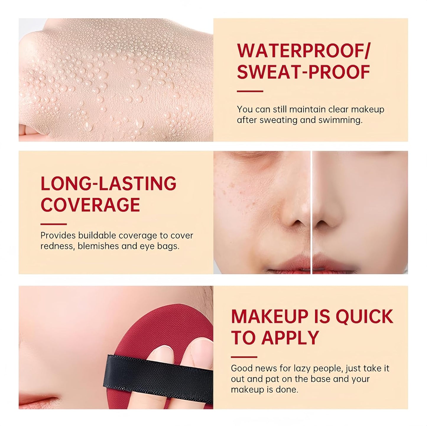 MAEPEOR Cushion Foundation 9 Colors Full Coverage Weightless Satin Glow Foundation Hydrating Long-Lasting Cushion BB Cream (Color 03)