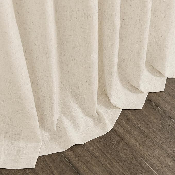 Birch Beige Linen 112 Inch Curtains for Living Room Light Filtering Semi Sheer Curtain Back Tab Modern Farmhouse Decor Elegant Coastal Drapes Floor to Ceiling High Window for Bedroom 52x112, 2 Panels