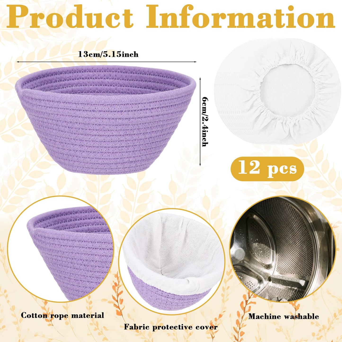 Ferrochef Round Banneton Bread Proofing Basket Set Cotton Rope Sourdough Bread Banneton Basket with Liners Covers for Baking Supplies(5 Inch)