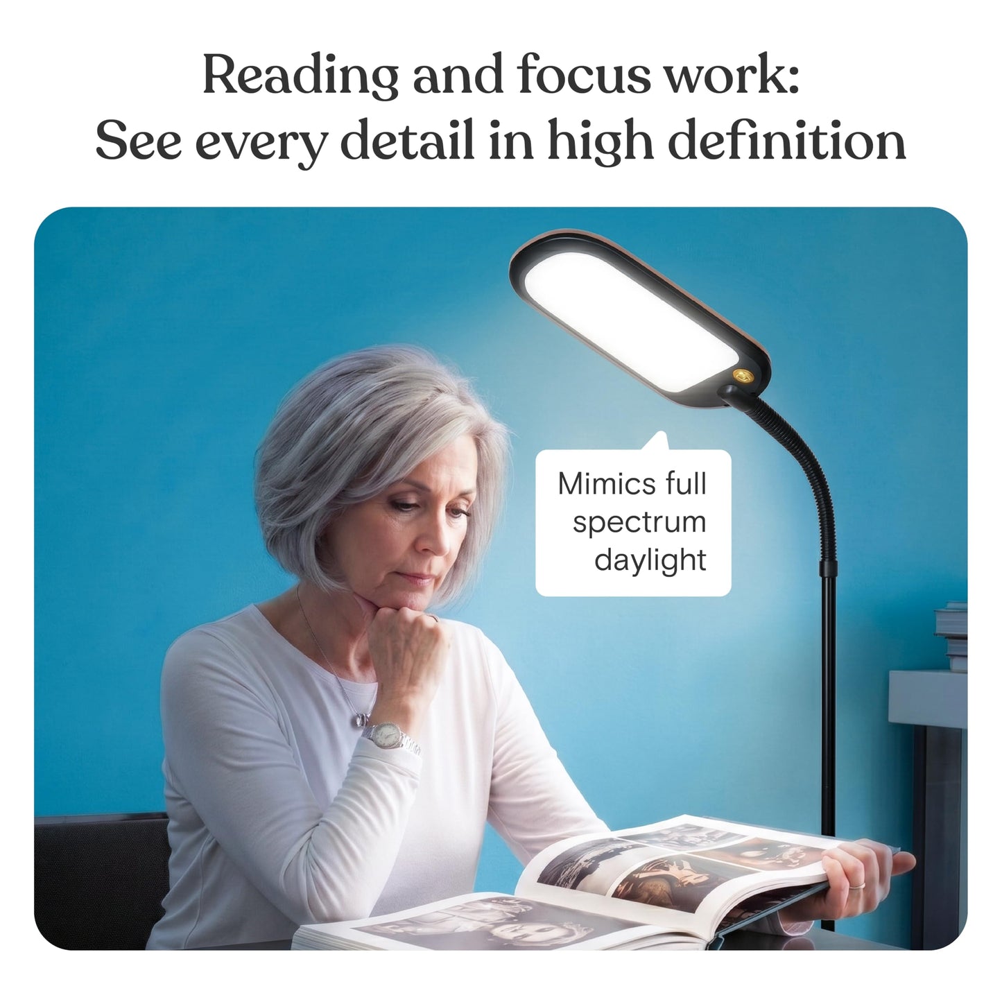 Brightech Litespan Slim LED Floor Lamp - Modern Reading Light Over Chair for Living Rooms & Offices, Tall With Adjustable Gooseneck, Crafts Work Light, Dimmable Standing for Bedroom - Wood