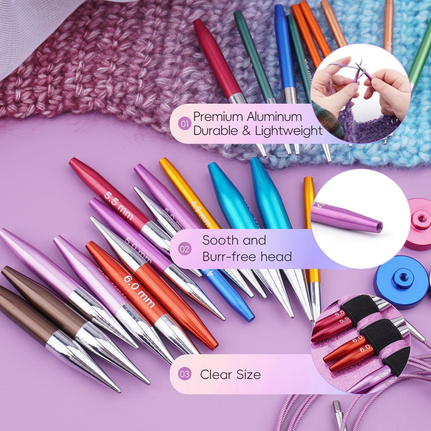 Weabetfu Interchangeable Knitting Needles Set 2 Inch Short Circular Knitting Needles for Sock,Aluminum Shorties Knitting Round Needles for Beginner and DIY Crafts (12 Pairs 3.0~8.0mm)
