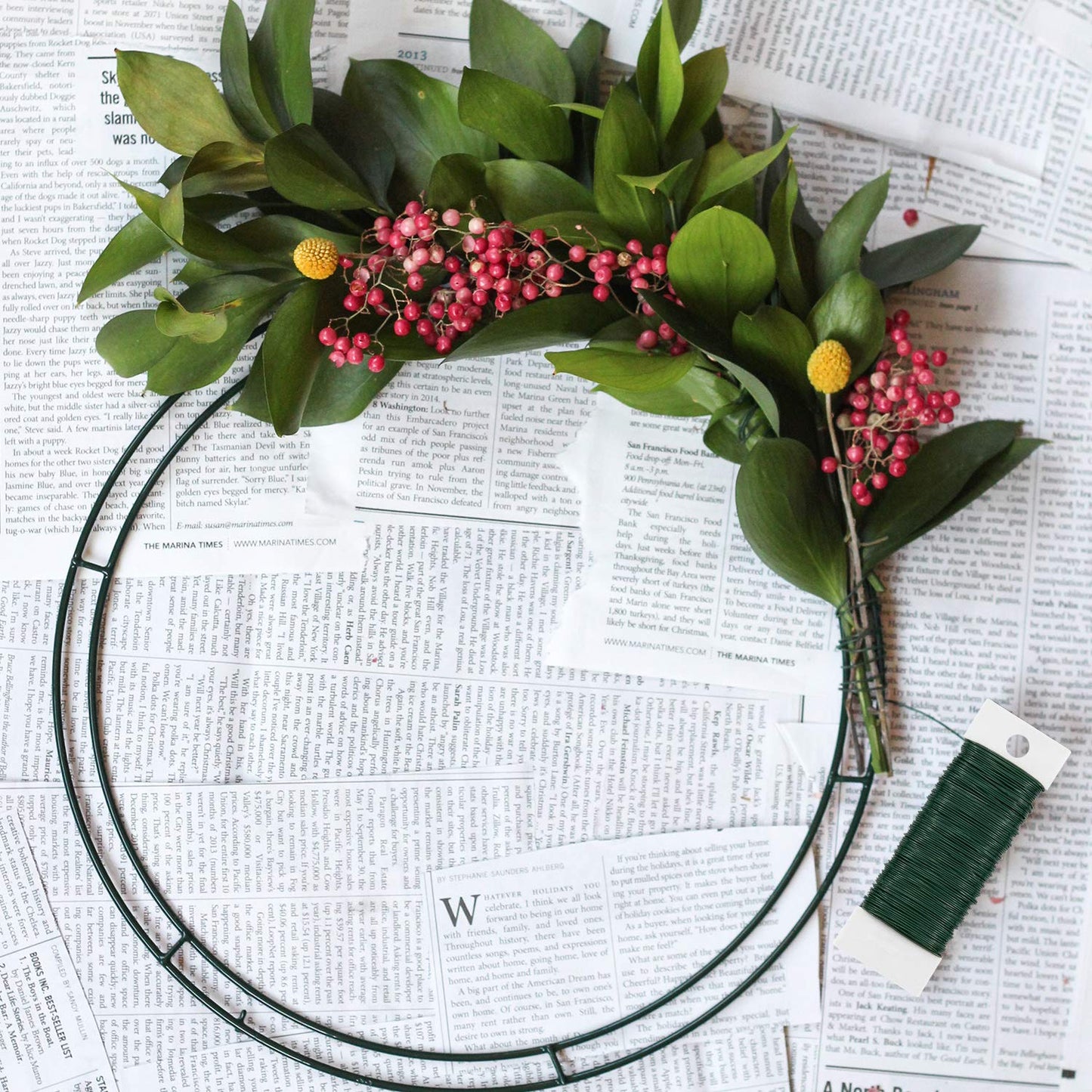 Coobbar Green 22 Gauge Flexible Paddle Wire, 6 Pack 228 Yards, Crafts, Christmas Wreaths, Floral Arrangements