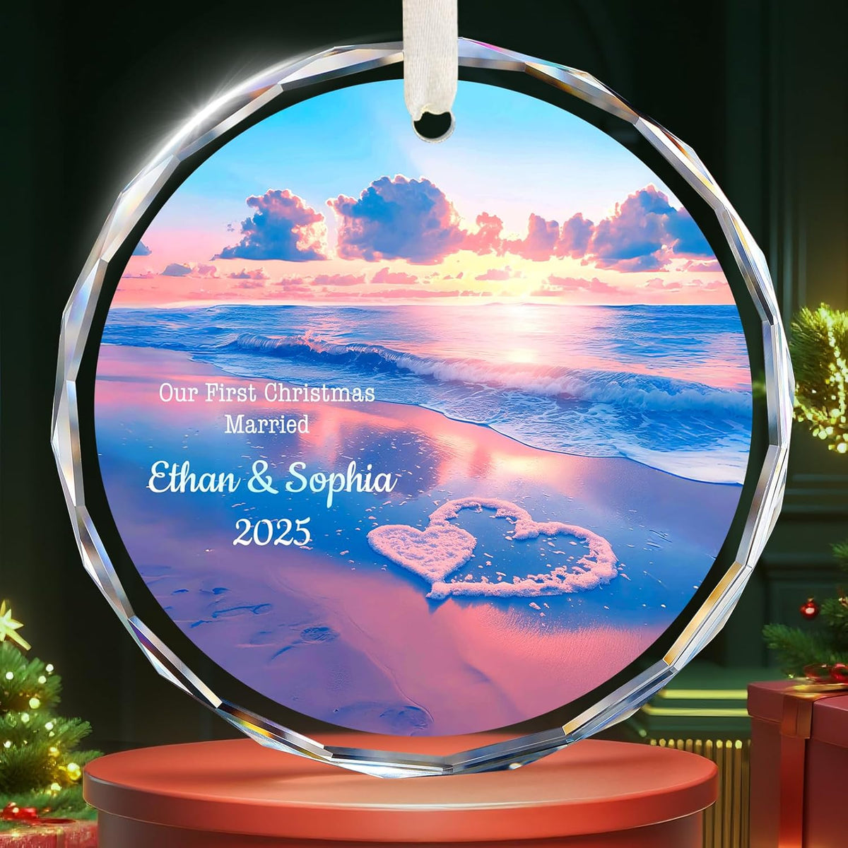 Our First Christmas Married Ornament 2025, Personalized Christmas with Custom Name, Date, Wedding Gifts, Newlyweds Keepsake for Him, Her, Couple