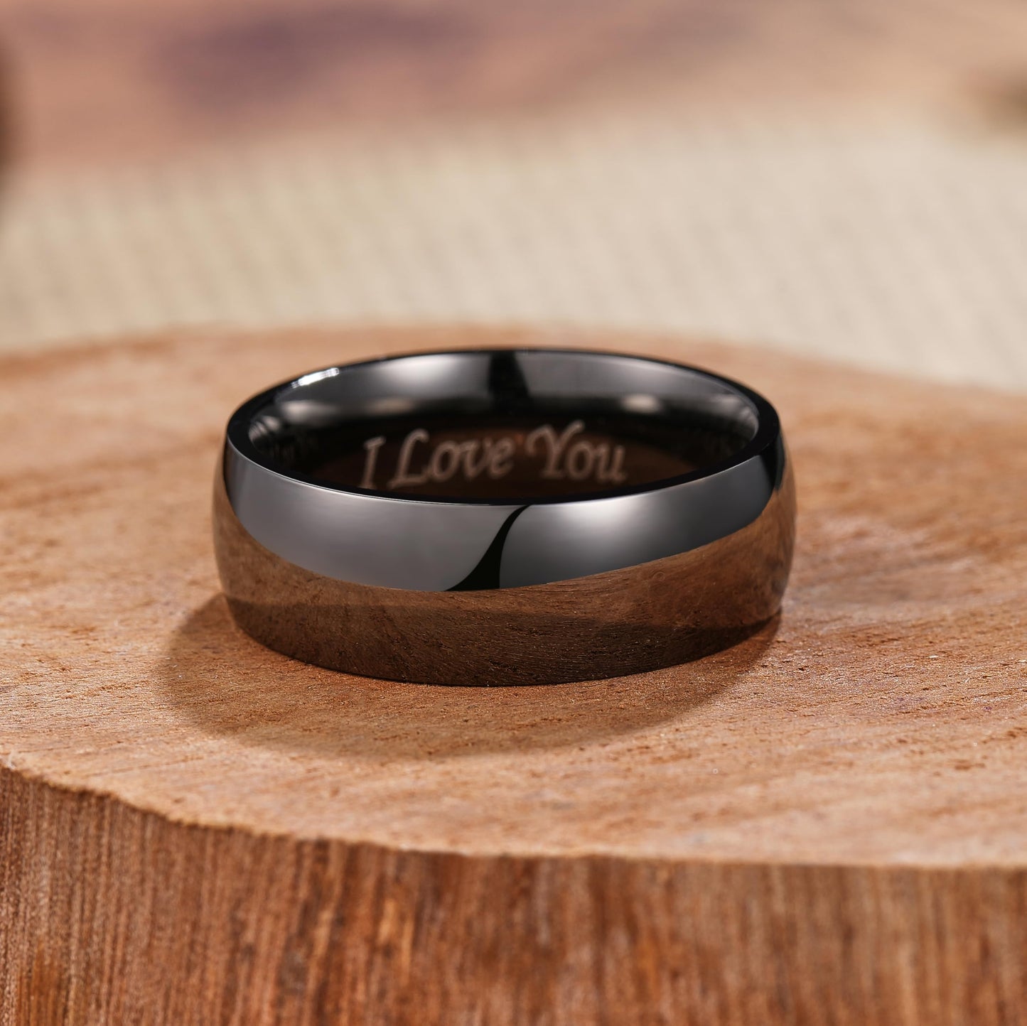King Will 316L Stainless Steel Wedding Band for Men Women-8mm Width Basic Gunmetal Gray Wedding Ring Laser I Love You, High Polished Dome Style Promise Ring Comfort Fit Size 11