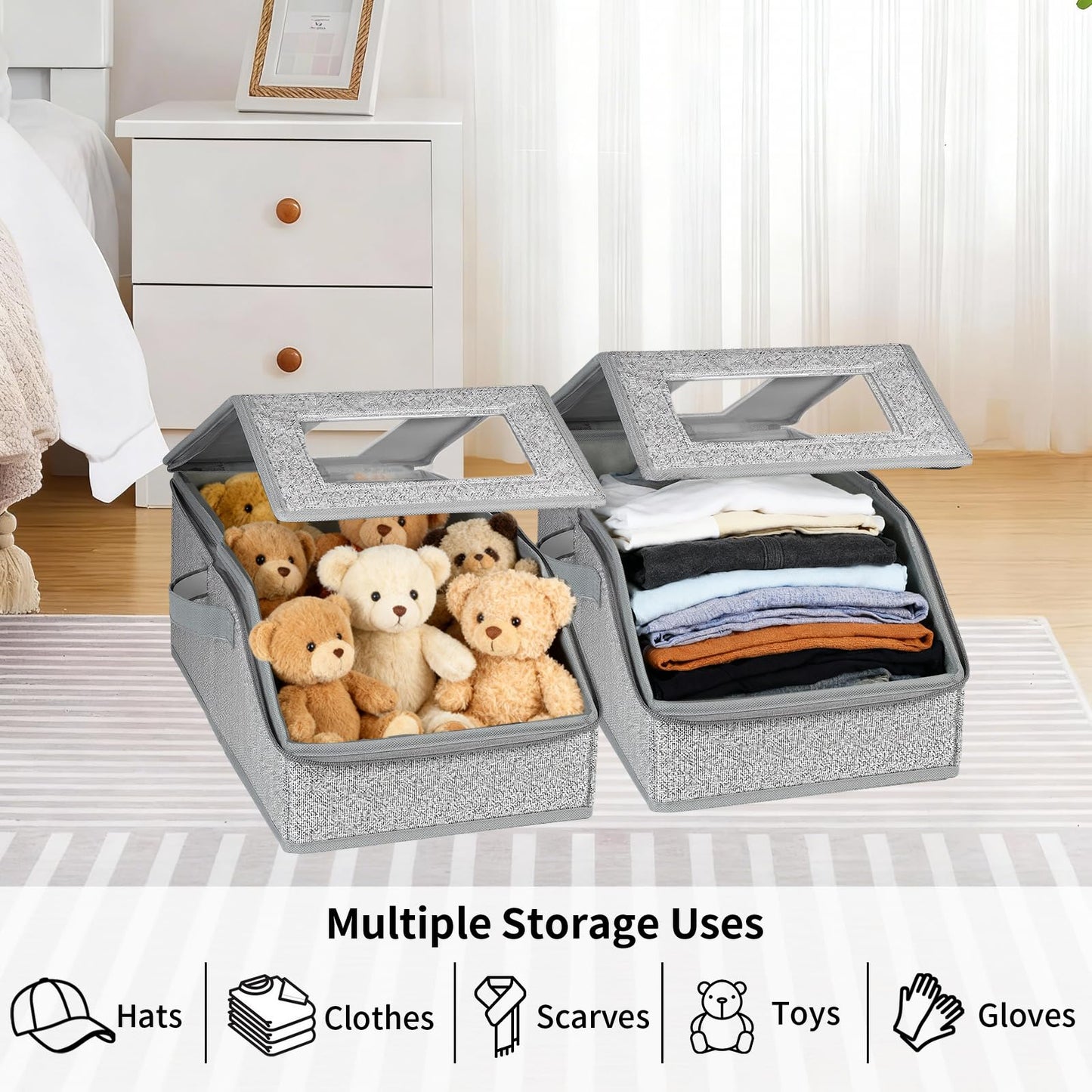 2 Pack Hat Storage Boxes for Baseball Caps - Stackable Clear Hat Organizer Box with Window Lid, Dustproof Closet Hat Case for 20-30 Caps, Large Foldable Ball Cap Storage Organizer for Men & Women