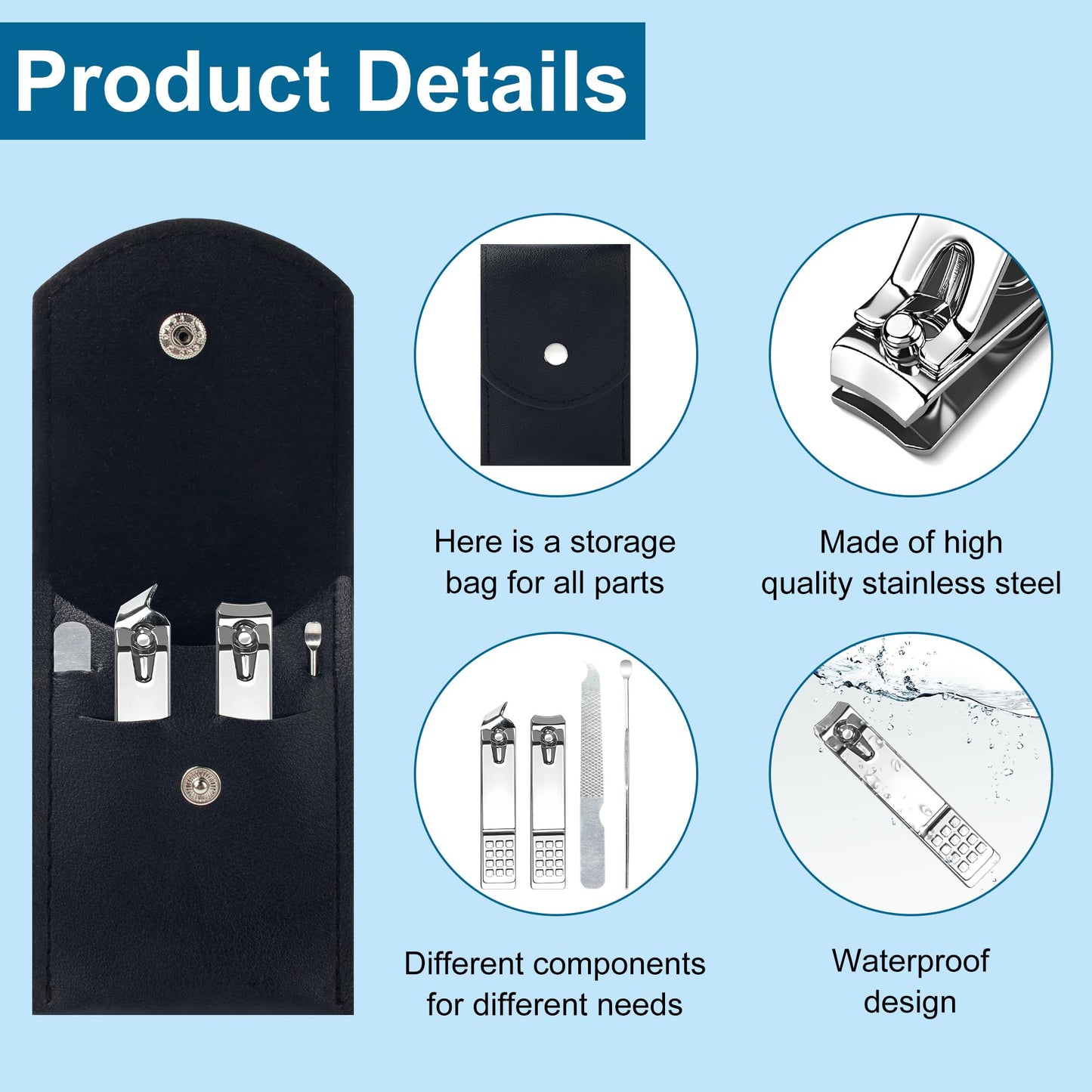 Lilingsty Bulk Nail Clipper Set, Individually Packaged Silver Travel Nail Clipper Set, Bulk Manicure Set with Black Storage Pouch, Suitable for Travel, Hotels, Nail Salons (10-Pack)