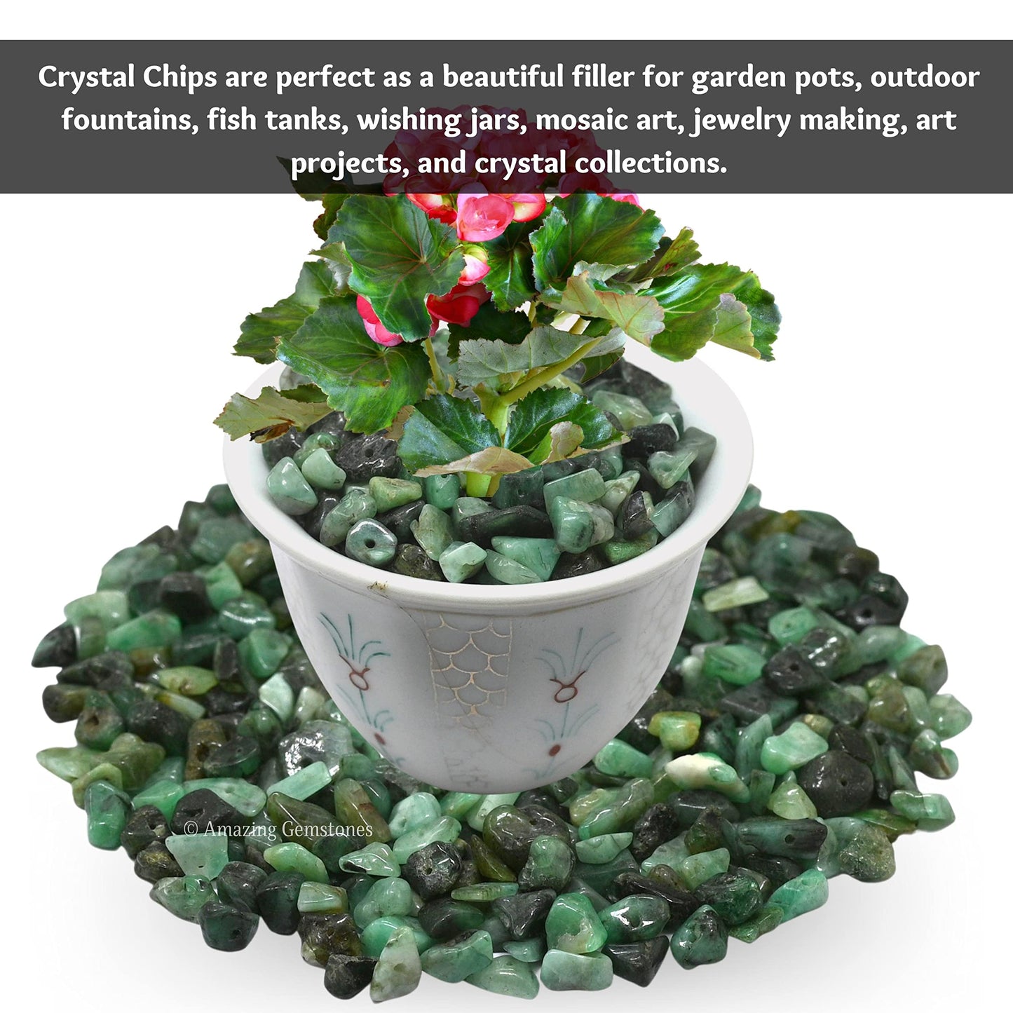 Emerald Pre Drilled Crystal Crushed Chips Beads for Bracelets Making, DIY Handmade Natural Healing Crystals (25 Inch Strand)