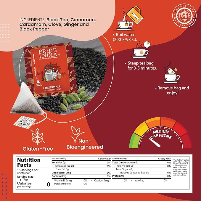 Pride Of India Organic Indian Chai/Spice Tea, 25 Count (6-Pack)