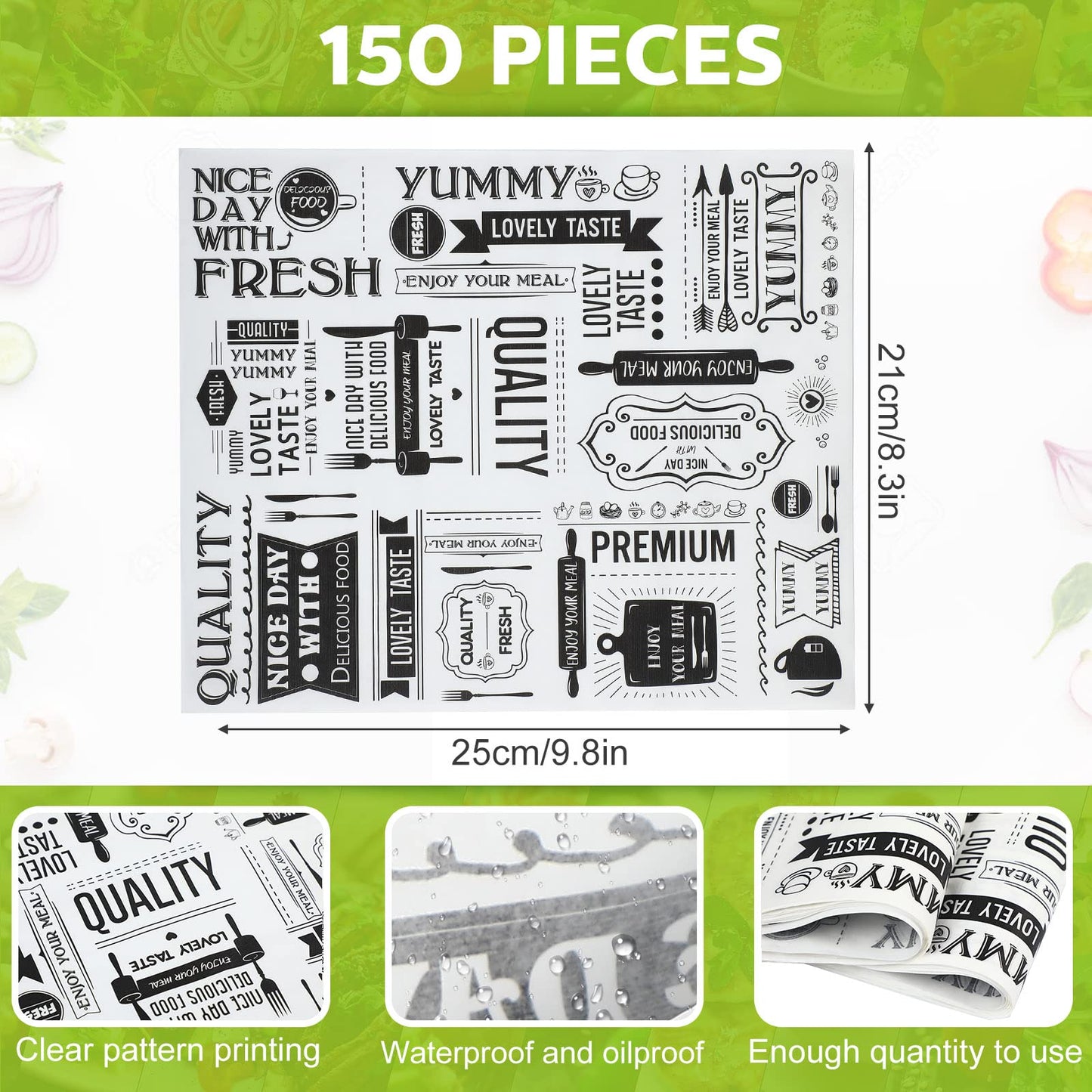 150 Pcs Wax Paper Sheets Deli Newsprint Food Basket Liners 8.3 x 9.8 in Sandwich Wrapping Paper Grease Resistant Waterproof Wrapping Tissue Hamburger Picnic Tissue for Baking Kitchen