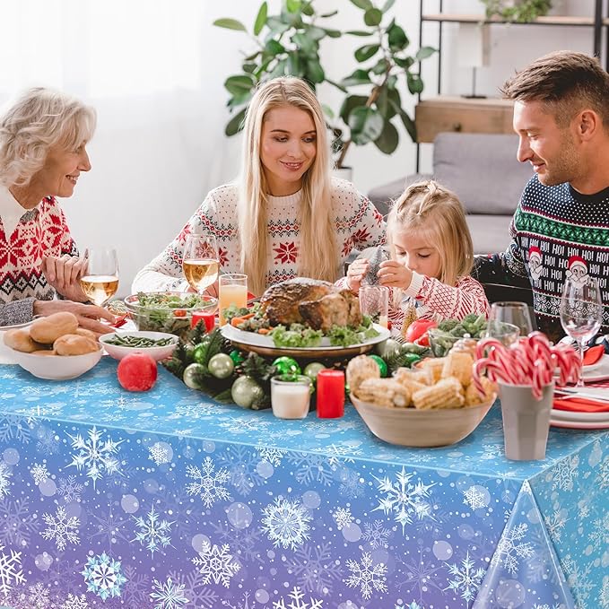 6 Pack Winter Snowflake Plastic Tablecloth Decorations, Blue and Purple Snowflake Winter Wonderland Disposable Table Cover for Christmas Holiday New Year Party Supplies Decorations, 54x108 Inch