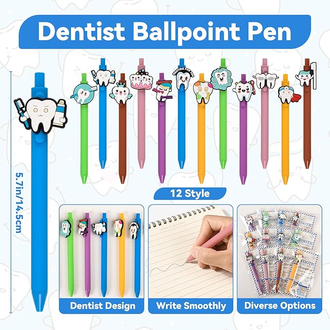 LiYiQ 48 Pcs Dentist Gifts Dental Hygienist Ballpoint Pens with Bookmark Bulk Dentist Appreciation Gift for Dental Assistant Nurse Must Haves Party Favors