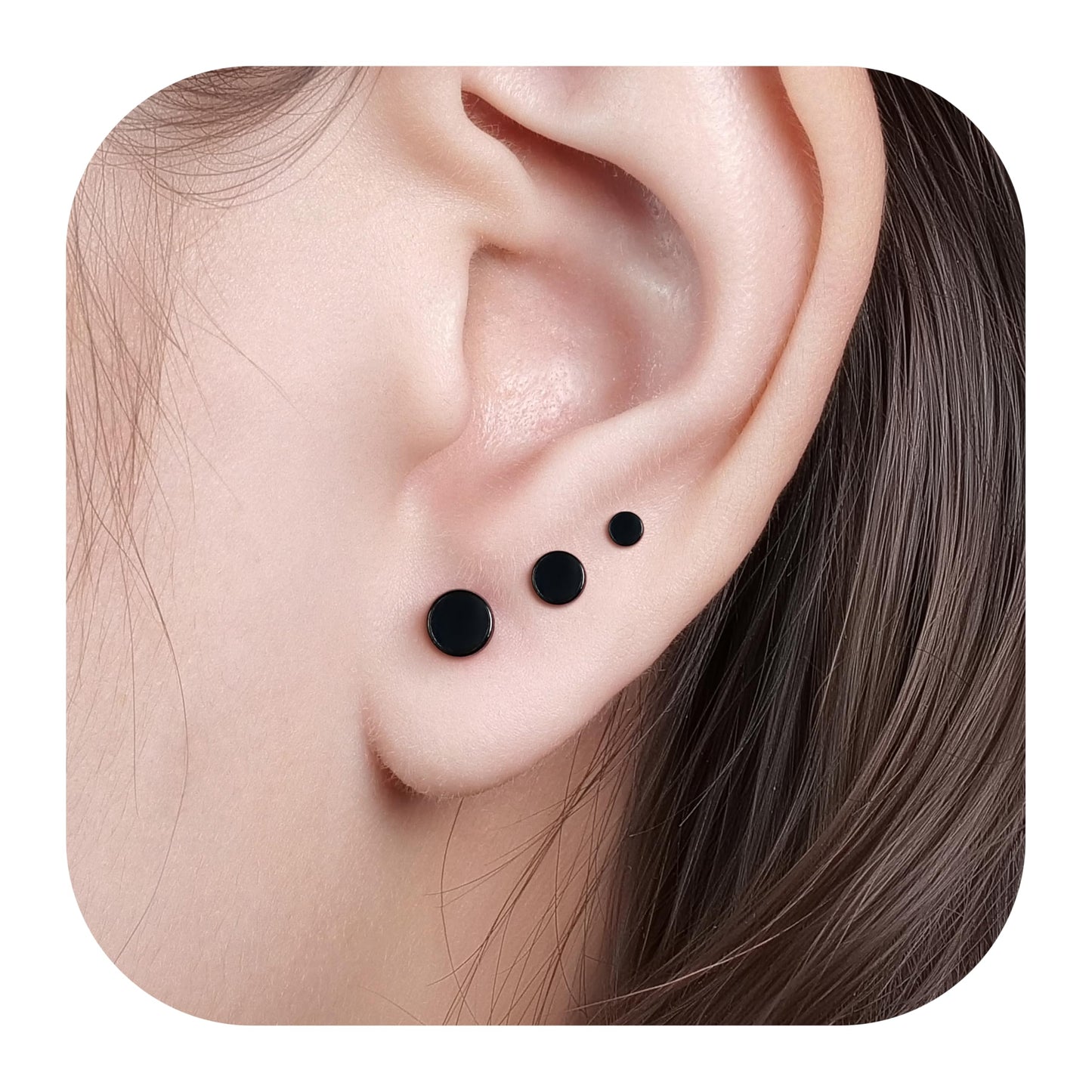 limerencia G23 Hypoallergenic Titanium Screw on Back Flat Back Dot Stud Earrings, 3mm/4mm/5mm Simple Classic Cartilage Non-Nickel Stud Earrings for Women Men(3mm,Black)