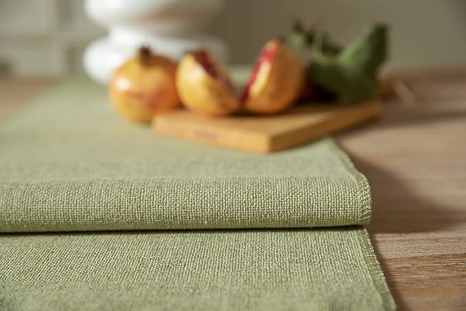 ZeeMart Sage Green Table Runners 90 Inches Long, Burlap Linen Style Rustic Farmhouse Table Runner, Long Boho Dining Table Runner, 13x90 Inches, Light Sage Green