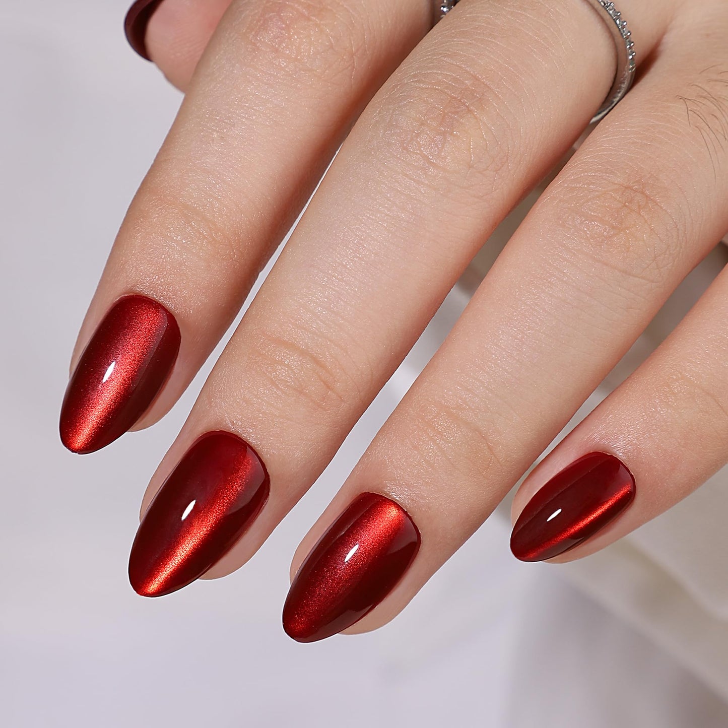 WAFOLOZE Gel Press On Nails - Almond Short Fake Nails with Glue, 16 Sizes - 32Pcs Reusable Soft Gel False Nails Tips Kit, Deep Red