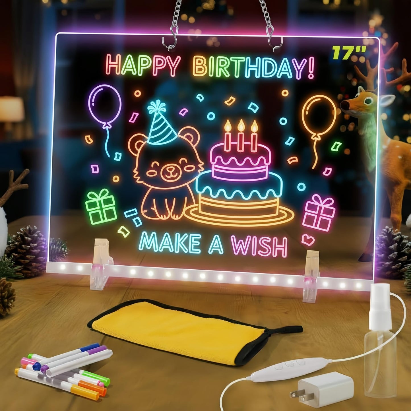 17" Led Drawing Board with 7 Colors,Light Up Cosmody Drawing Board,Glowing Acrylic Dry Erase Board with Light,Portable Doodle Glow LED Note Board, Birthdays, and Classroom Rewards (1PCS)