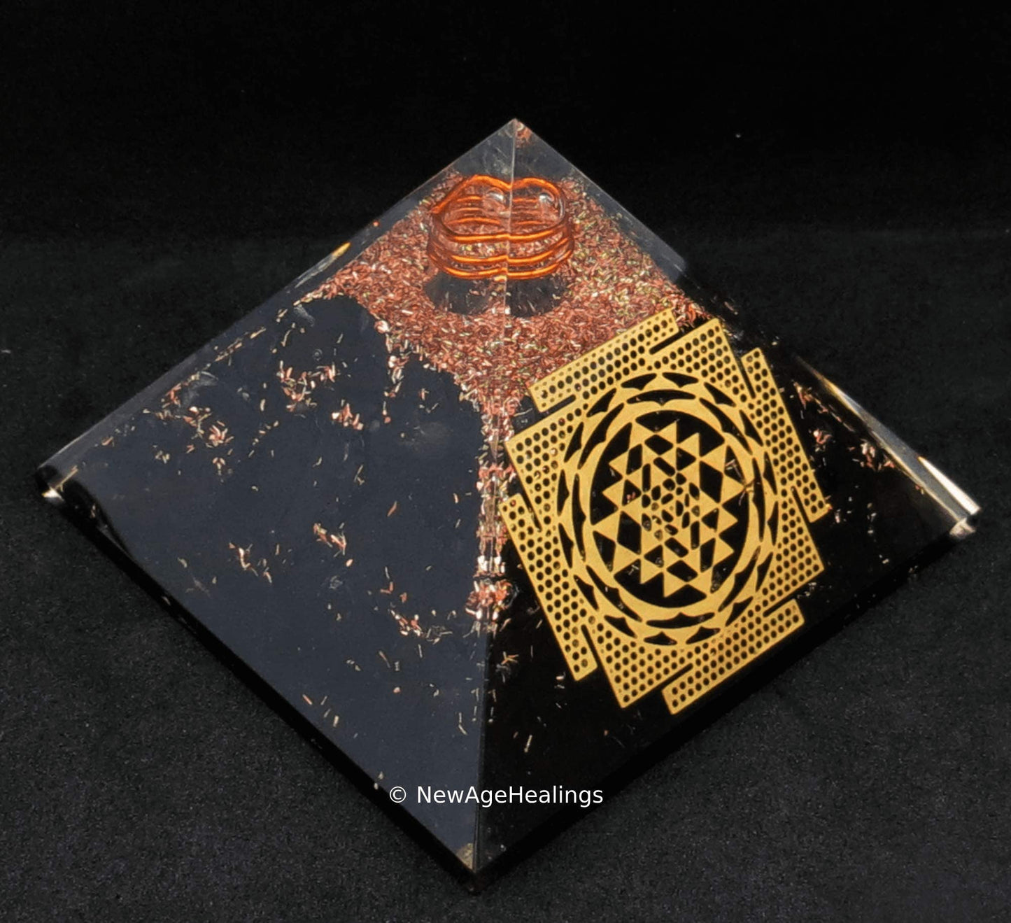 Amazing Gemstone Large Black Tourmaline Orgone Pyramid Crystal, Sri Yantra Big Orgonite Pyramid - Positive Energy Healing
