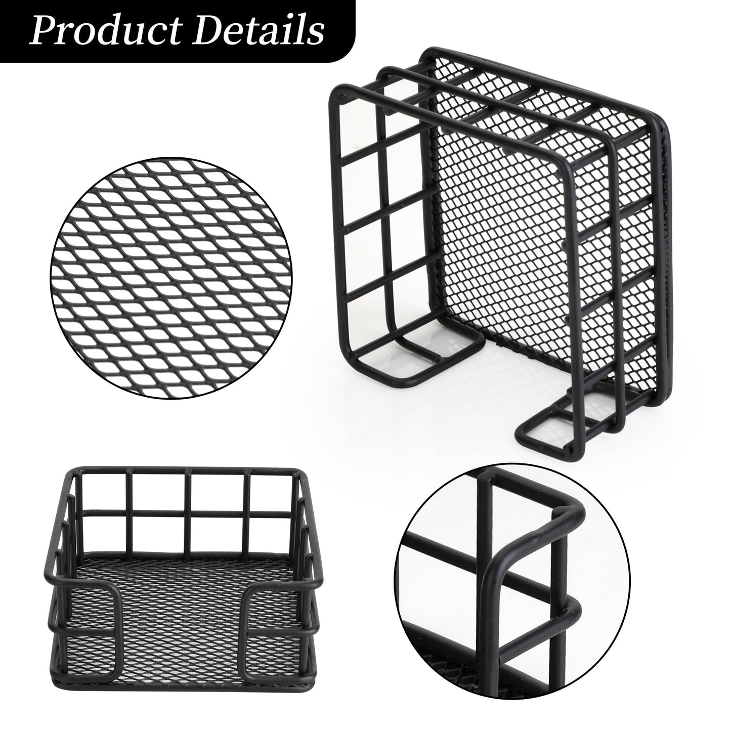 2 Pack Metal Sticky Note Holder, Modern Minimalist Black Wire Memo Note Cube Holder Dispenser Desk Organizer with Mesh Bottom for Home School Office