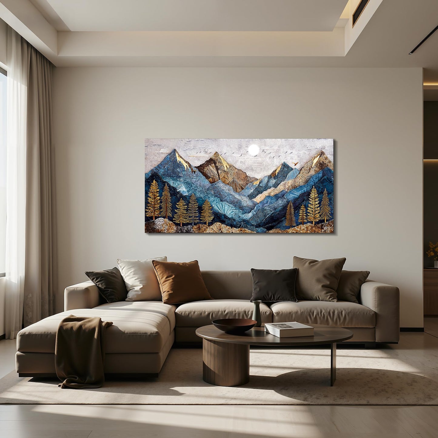 imjiayu Mountain Wall Art, Large Wall Decor, Landscape Wall Art, Modern Abstract Scenery Art, Rustic Picture Nature Prints, Blue and Gold Paintings for Living Room Bedroom Kitchen Home Office 20"x40"
