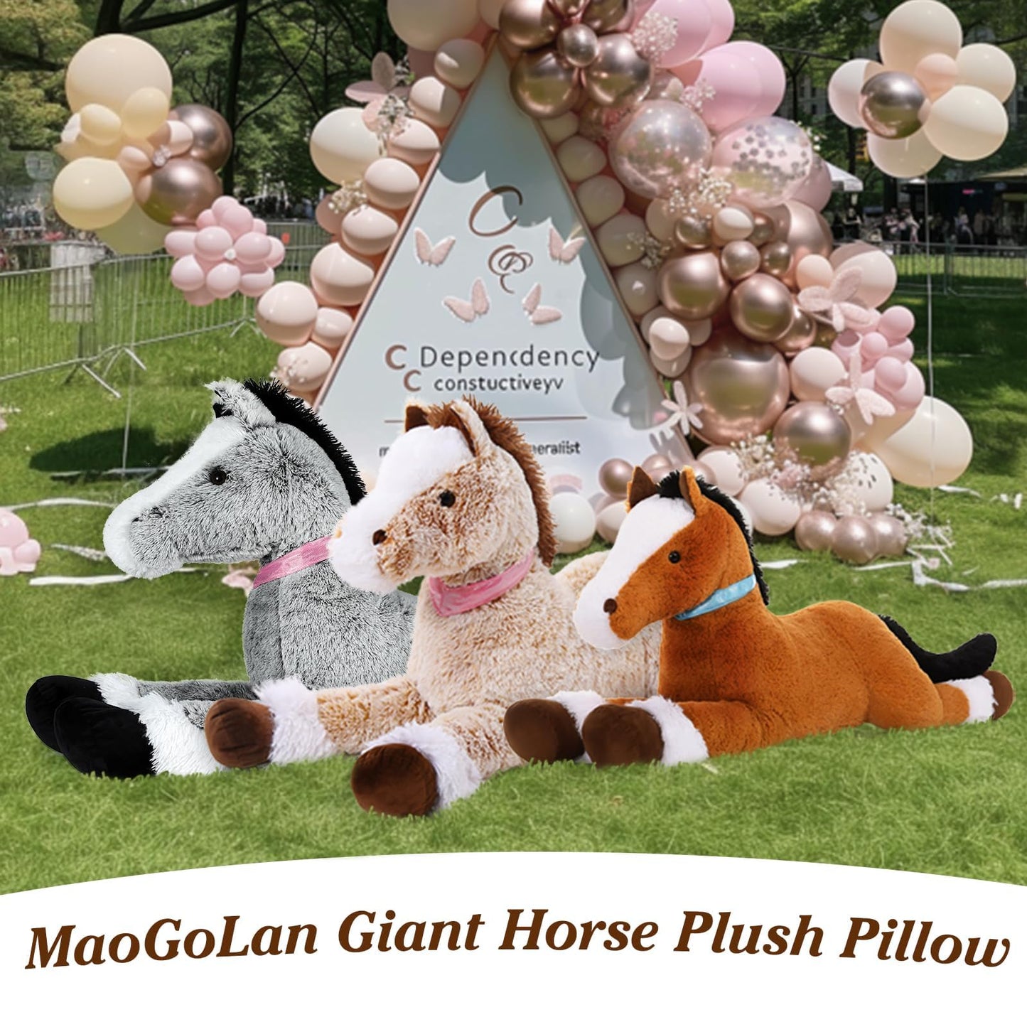 MaoGoLan Giant Horse Stuffed Animal Horse Plush Toy for Kids 2in1 Pack Brown&Grey 47Inch