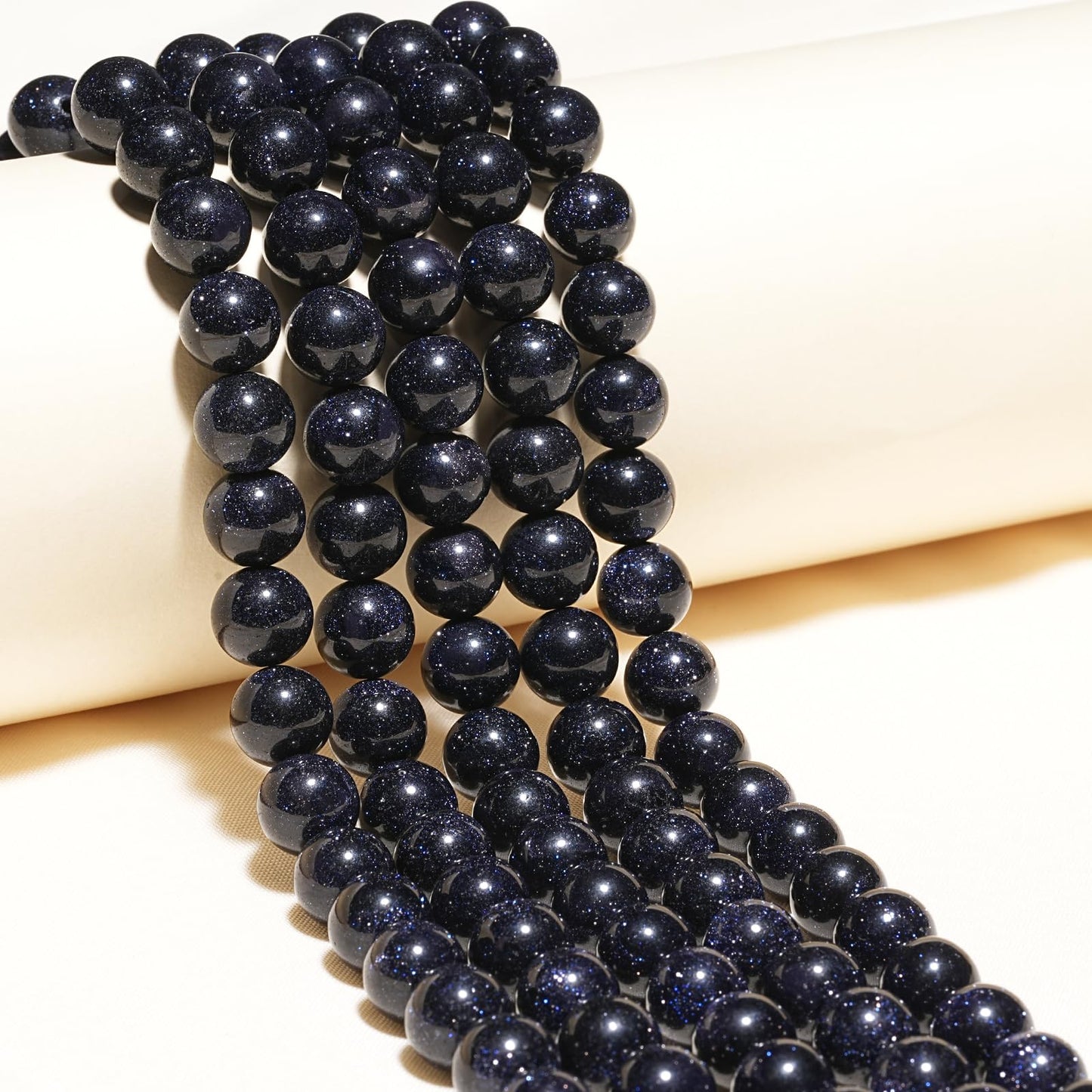 10mm Natural Blue Sandstone Gemstone Beads Polished Round Smooth Stone Beads for Bracelets Jewelry Making 15inch Loose Beads