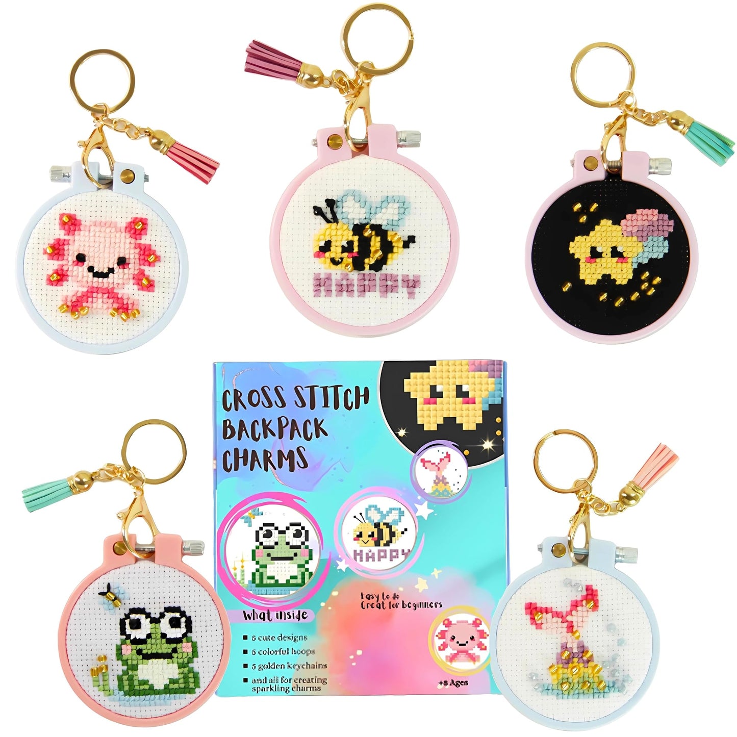 IDDI Cute Creatures Embroidery Kit for Kids. Stamped Cross Stitch Kits for Beginners. Kid Needlepoint. Crafts for Girls 8-12. Easy Crafts. DIY Keychains for Kids. Needlework Kits. Backpack Charms.